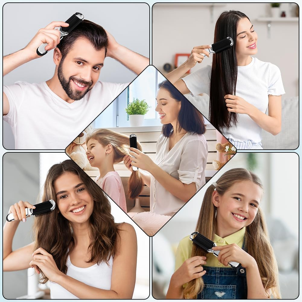 2 Pcs Folding Hair Brush with Mirror - Mini Travel Portable Pocket Size Comb with Soft Nylon Bristles, Collapsible Anti-Static Compact Styling Tool for Gym, Swimming image number 5