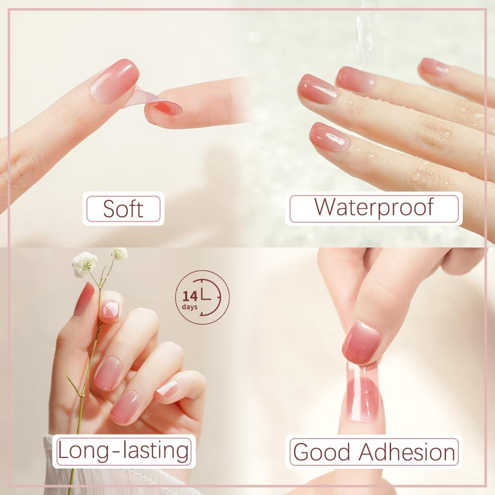 DANNI & TONI 28Pcs French Tips Semi Cured Gel Nail Strips, Pink Soft Self-Adhesive Stickers,Uv/Led Lamp Required Salon-Quality Gel Nail Polish Wraps,French Manicure(Happy-Go-Lucky) image number 2