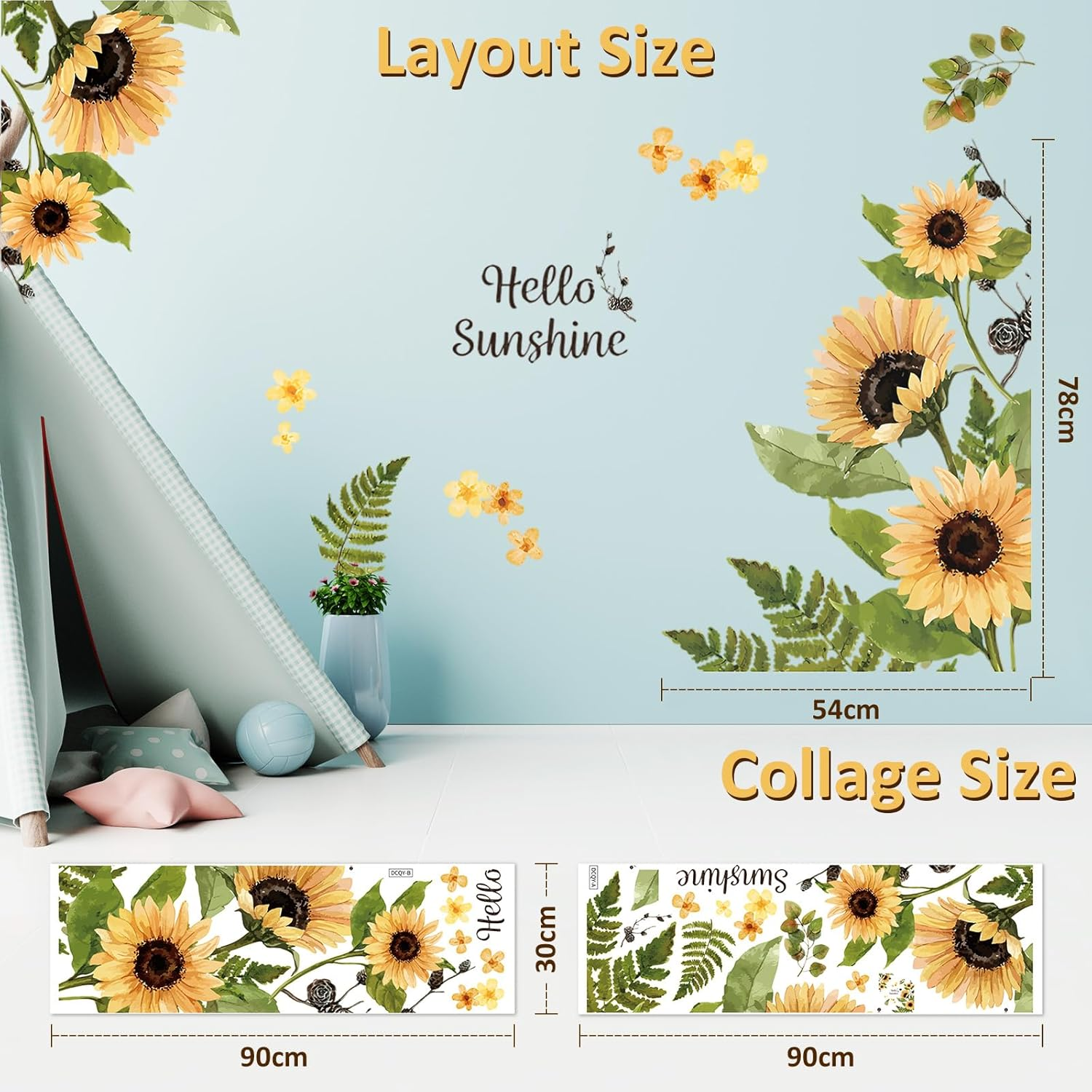 KIKISML Sunflower Wall Stickers, Garden Flower Wall Decals for Bedroom, Livingroom, Shop Window, Bath Room, TV Background Art Wall Decor (2 Pieces) image number 4