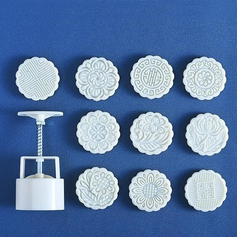 AIMALL Cookie Stamp Cookie Press Mid Mooncake Decor Cookies round Pastry Moon Cake Autumn Festival DIY Flower Stamps Mold Mould Press Cake Cutter Mold with 10 Stamps image number 3