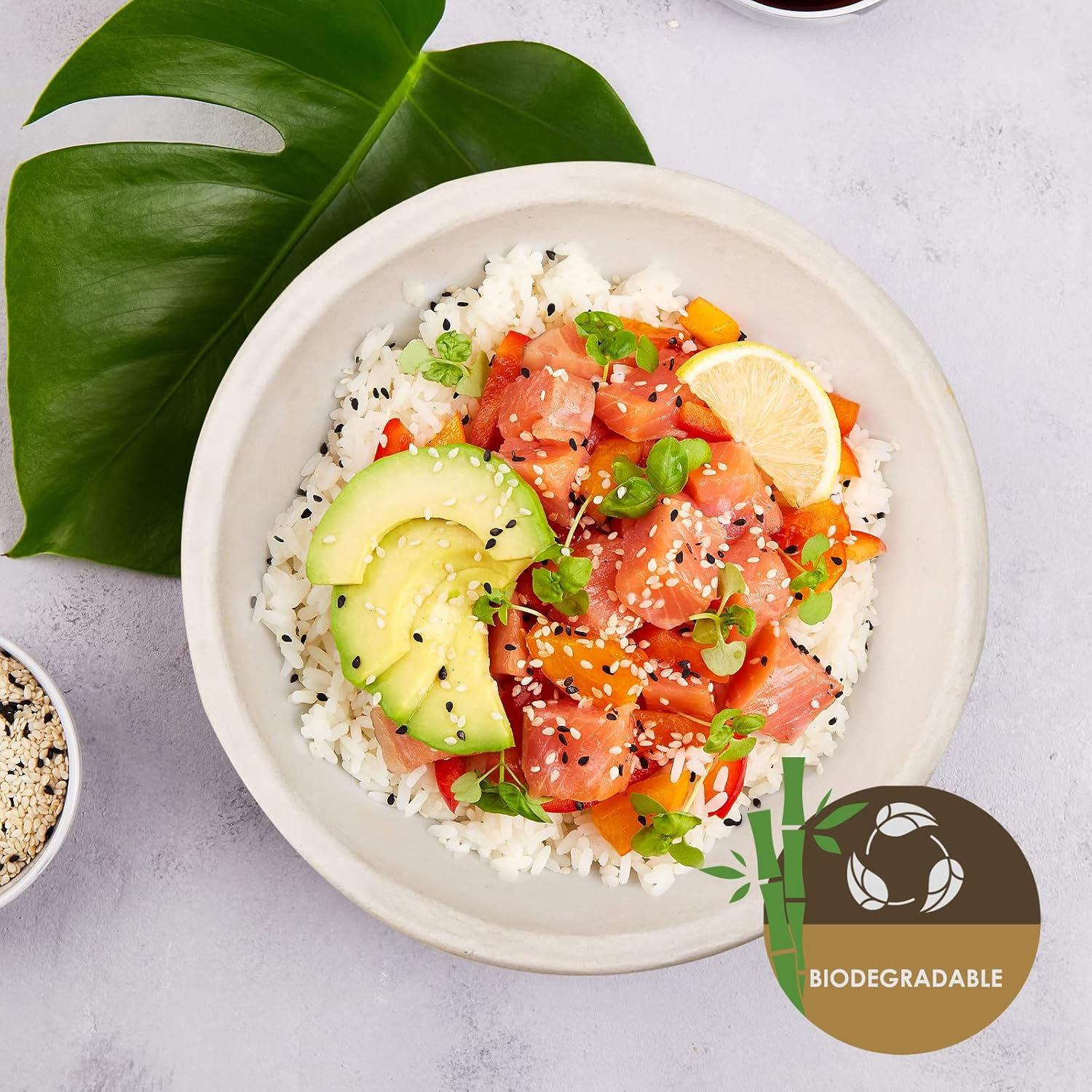 PAMI 100% Biodegradable Sugarcane Bowls [Pack of 50] Natural Compostable Soup Bowls- Planet-Friendly Bagasse Bowls for Hot & Cold Uses- Heavy-Duty Disposable Microwavable Paper Serving Bowls (5 Oz.) image number 2