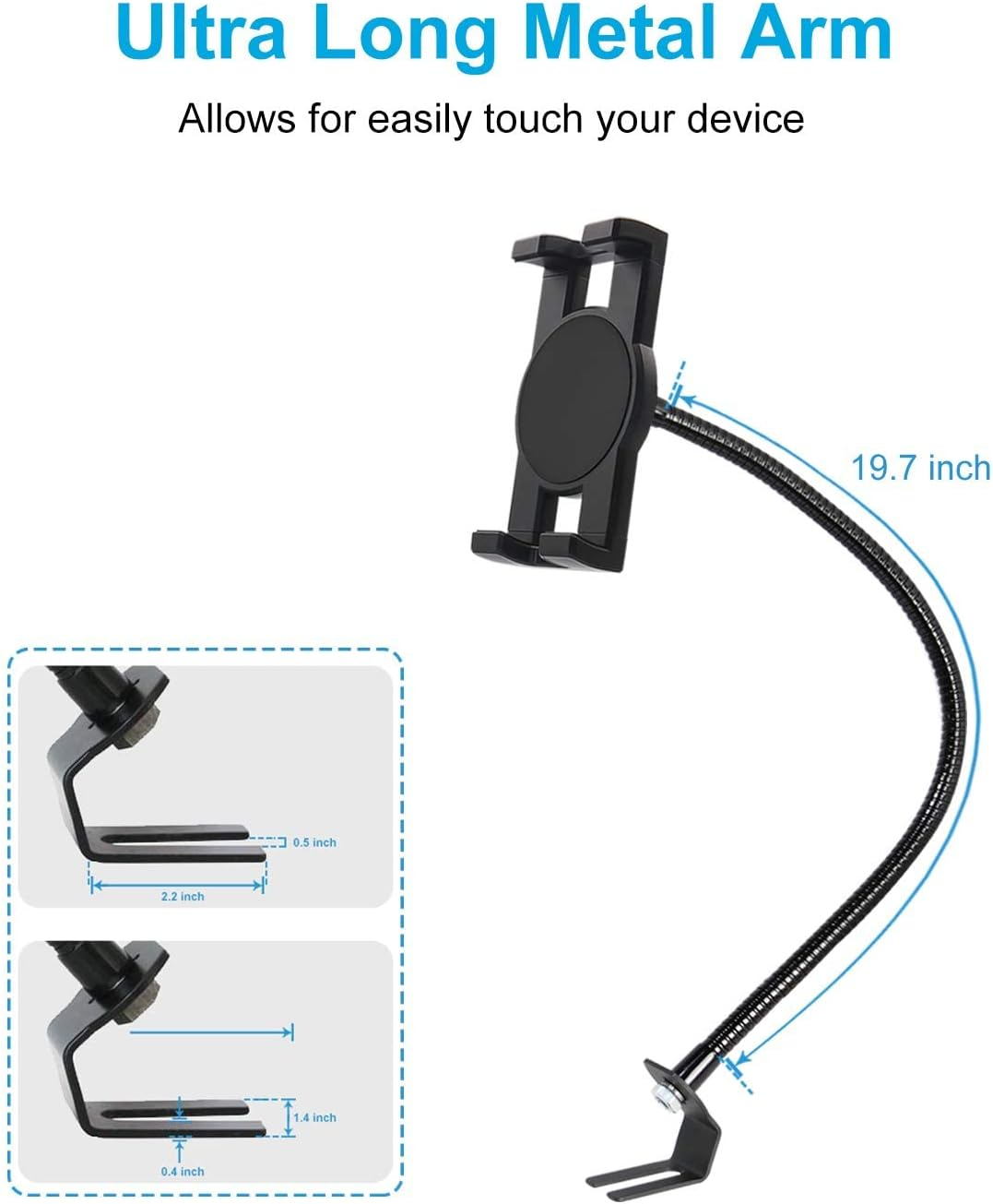 Woleyi Car or Truck Seat Rail Tablet Mount, Heavy Duty Gooseneck Car Floor Tablet Holder Bolt Stand with 20-Inch Aluminum Arm, for Ipad Pro Air Mini, Galaxy Tab, Z Fold, Fire HD, Iphone, 4-13" Devices image number 4