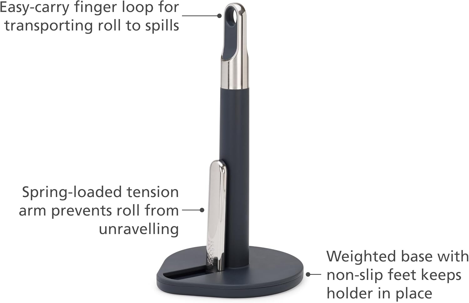 Joseph Joseph Hold Kitchen Roll Holder, Spring Tension Arm, One-Handed Tearing, Weighted Base, Non-Slip, Fits 140Mm Rolls image number 5