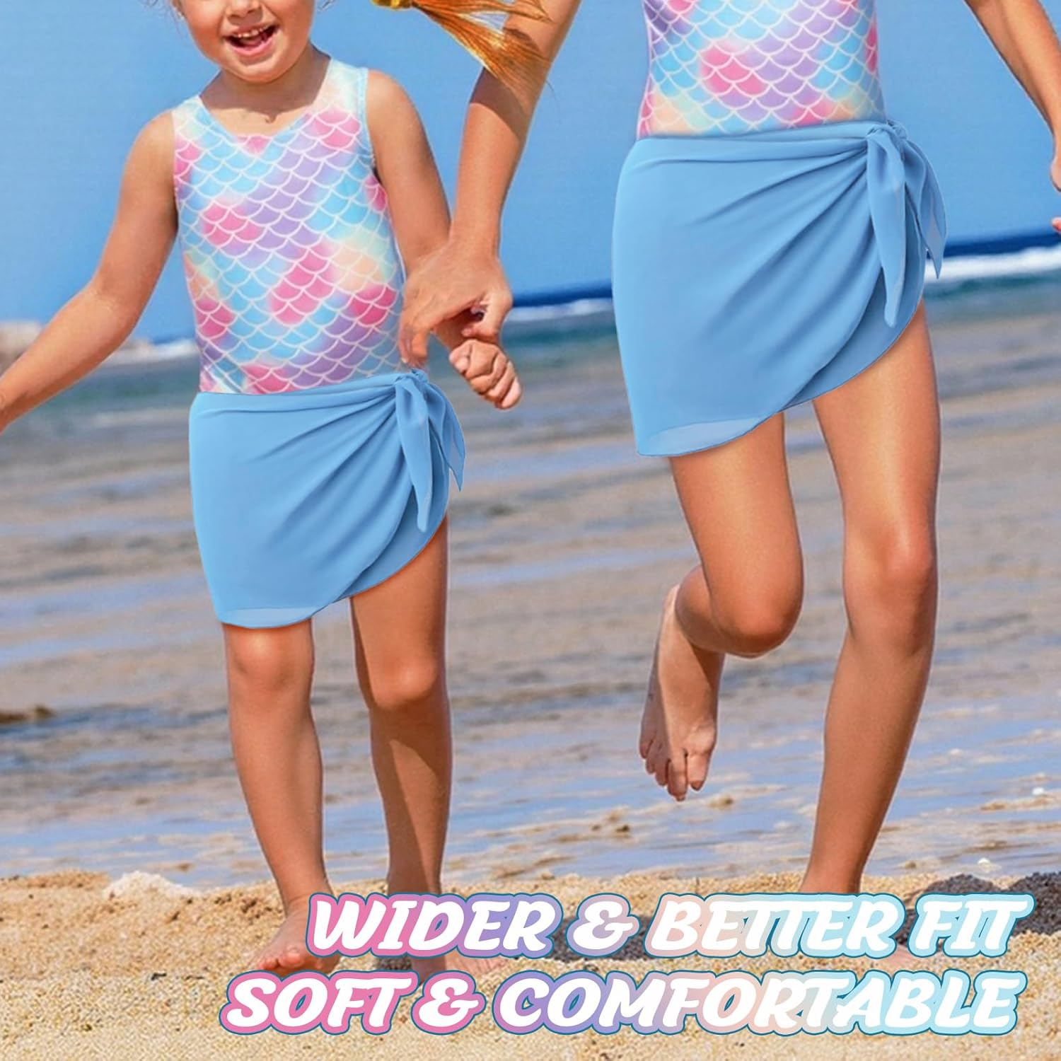 Supcomsta Girls One-Piece Swimsuit Kids Swimwear Set with Skirt, UPF 50+ Sun Protection, Quick-Dry Bathing Suit for Beach, Pool (7-12 Years) - Blue, 9-10Y，140 image number 3