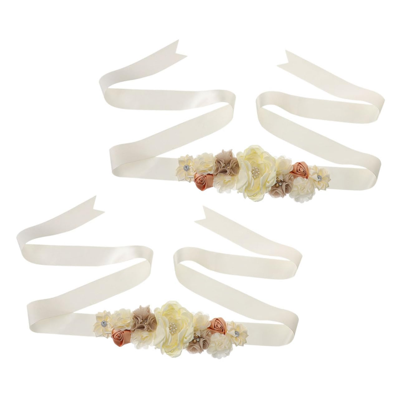 2Pcs Beige Maternity Sash Belt for Shower Decorations Pregnancy Keepsake Flowers Rhinestones for Photoshoots Expectant Mothers
