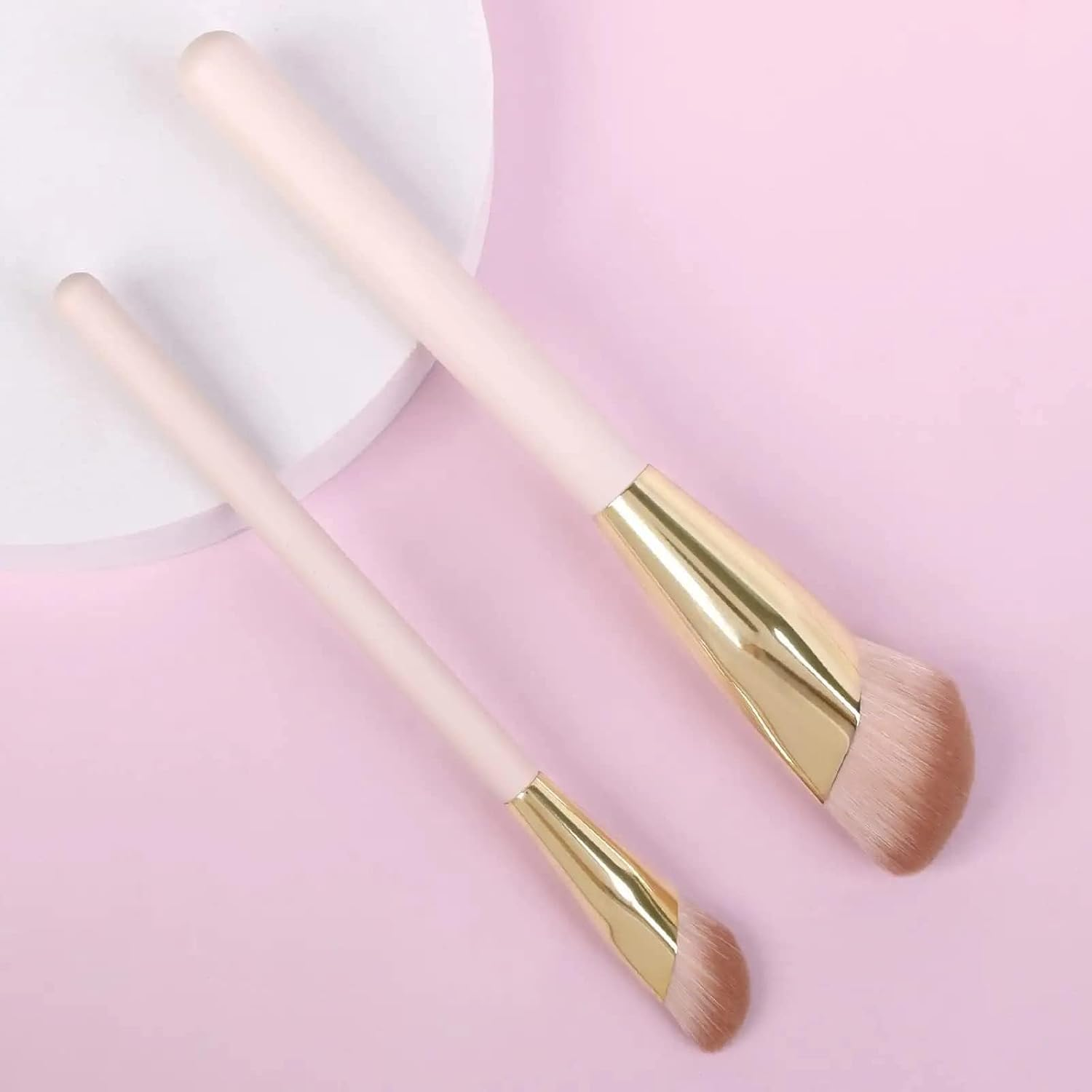 MYKAGS 2 Pcs Angled Cream Foundation & Small under Eye Concealer Brush Set, Oblique Golden Fluorescent Powder Foundation Make-Up Brush, Black Eye Circle Small Makeup Brush image number 2