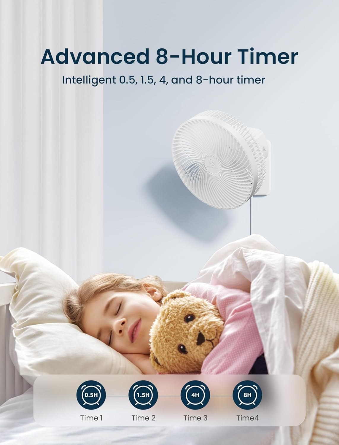 10 Inch Wall Mount Oscillating Fan with Remote and Timer, Small Bedroom RV Fan with 4 Speeds, Quiet Operation,90&deg;Oscillation, Adjustable Tilt,5.92 Ft Wire, Cooling Bathroom Wall Mounted Fans image number 5