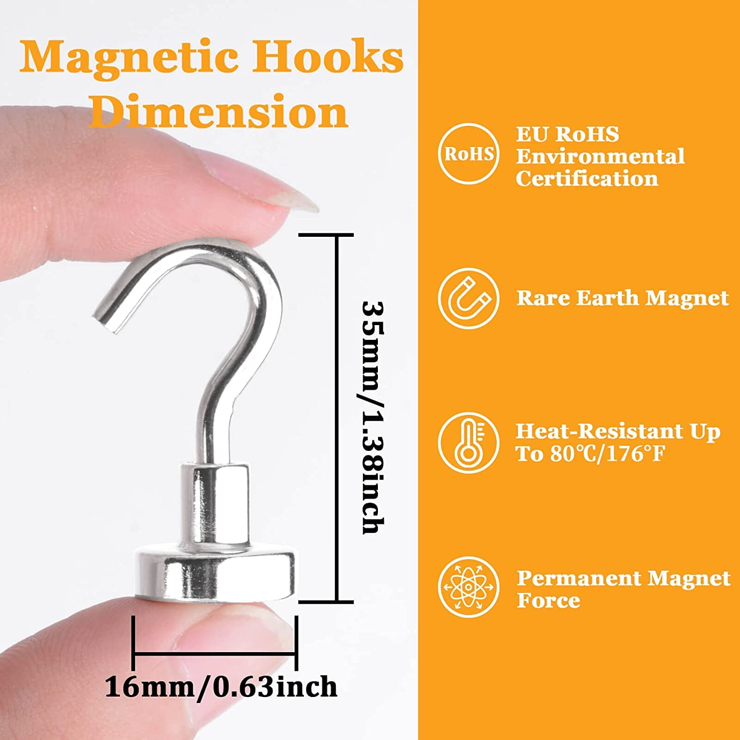 MIN CI 12Pack Heavy Duty Magnetic Hooks, 25Lb+ Powerful Neodymium Metal Magnets with Hooks, for Classroom, Cruise, Fridge, Kitchen