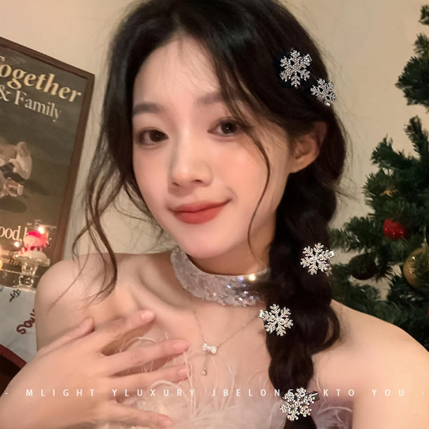 Snowflake Hair Clip Set, 10 Pieces Exquisite Christmas Snowflake Hair Clips, Snowflakes Hair Accessories Hair Clip with Shiny Rhinestones for Women Girls Winter Christmas Party Gift (B) image number 1