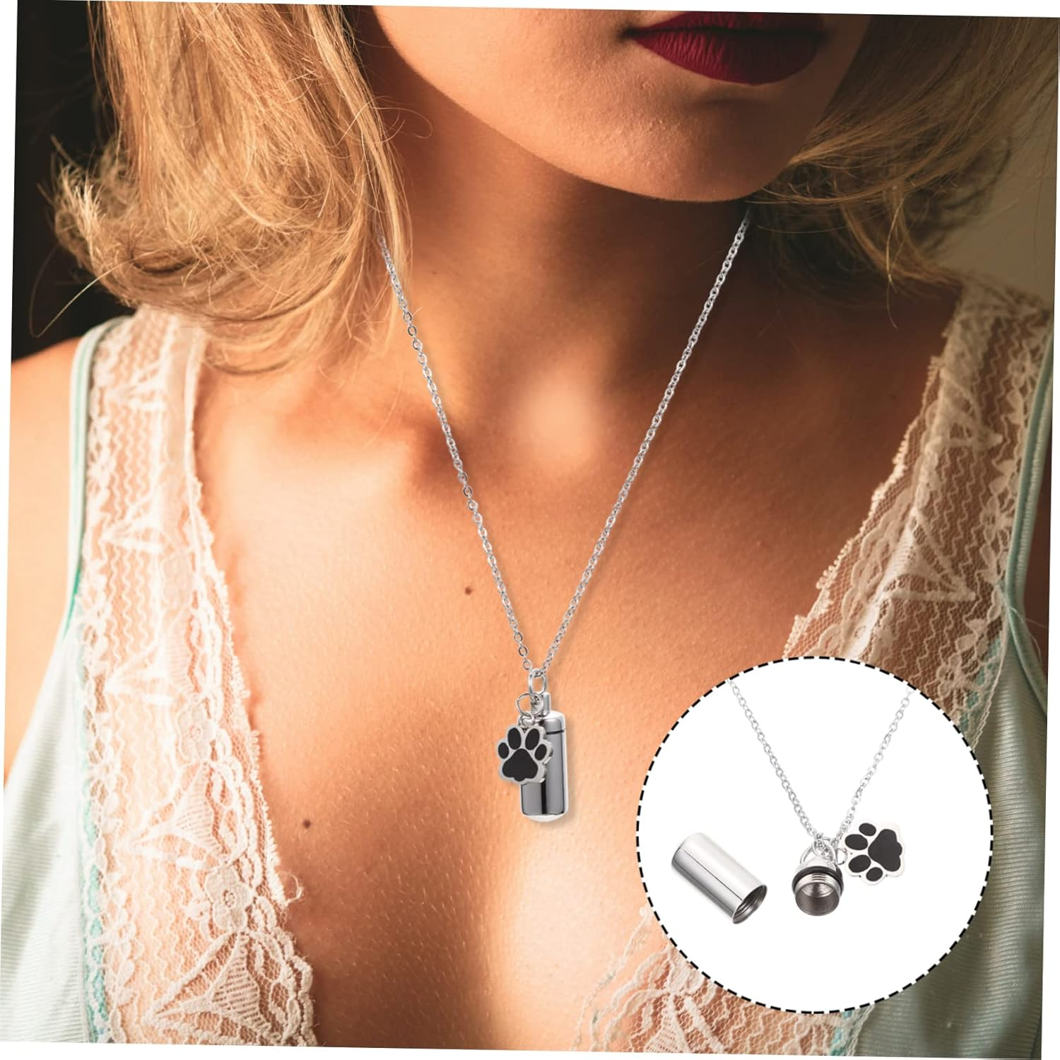 Beavorty Pet Urn Pet Ashes Memorial Urn Necklaces Keepsake Urns Cremation Pendants Necklace for Ashes Cremation Jewelry Hair Jewels Pet Necklace Human Use Ash Wood Stainless Steel image number 2