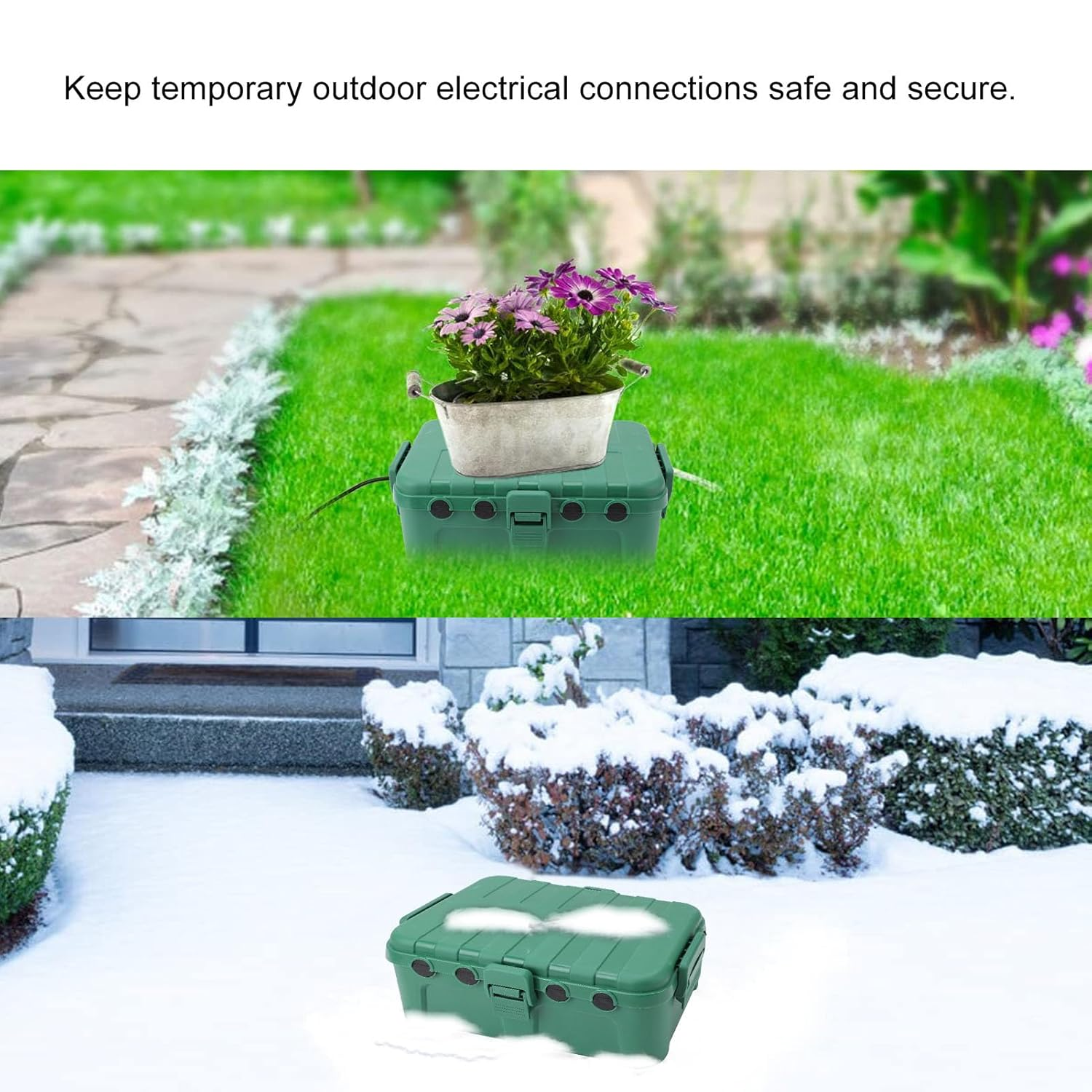 Jiawu Large Outdoor Electrical Box, Weatherproof Connection Box with 6 Cable Entry, IP54 Waterproof Extension Cord Cover Protect Power Strip, Plug, Holiday Lights 13.5 X 9.4 X 4.7In image number 3