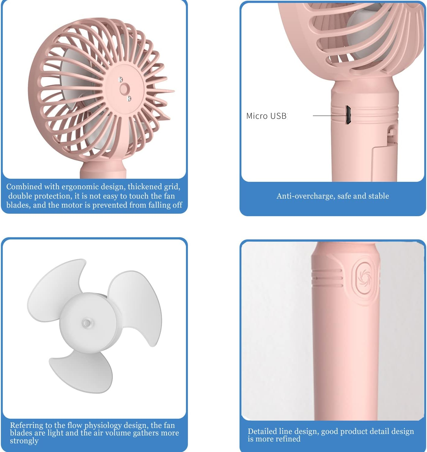 Mini Handheld Fan, Three-Blade Handheld Fan, Rechargeable Battery Powered, Strong Wind, Mini Handheld for Outdoor and Home (Pink) image number 1
