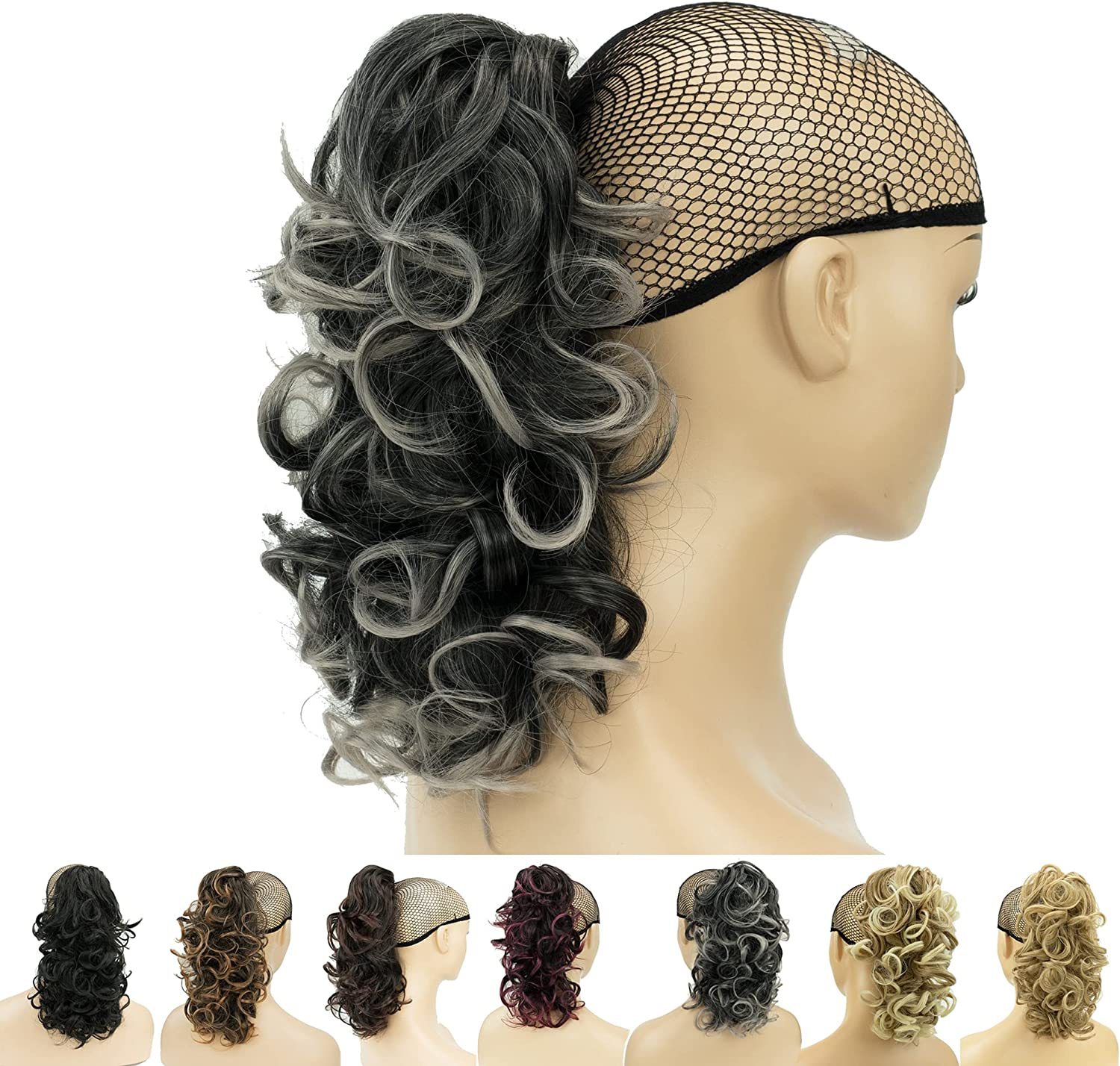 IMISSU Messy Curly Hair Short Claw Ponytail Hair Extensions Pony Tail Clip in Hairpieces (Black Ombre Copper) image number 4