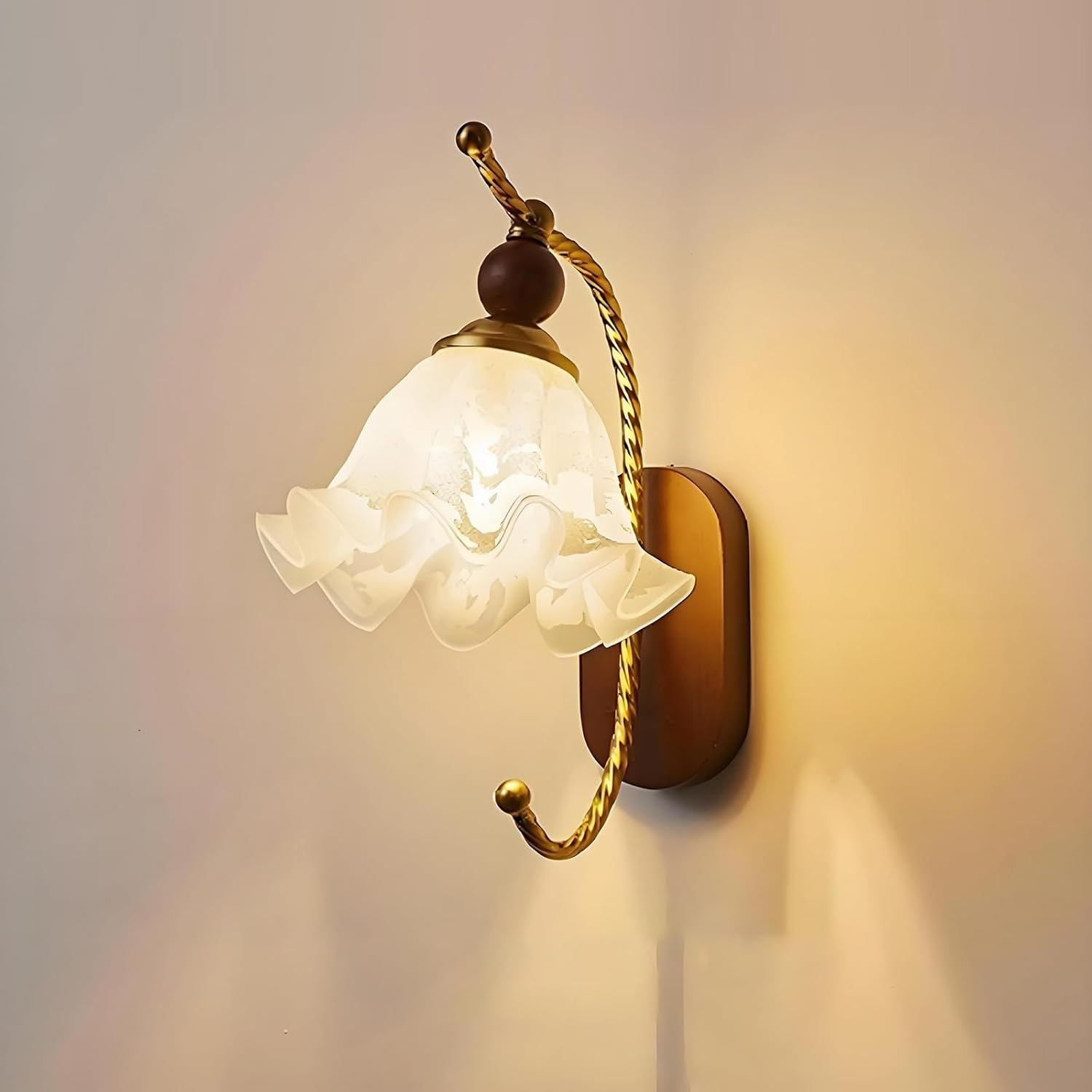 Wall Lamp,Milk Glass Wall Sconce,Mid Century Flower/Hardwired Gold Vintage Hallway Light Fixture image number 3