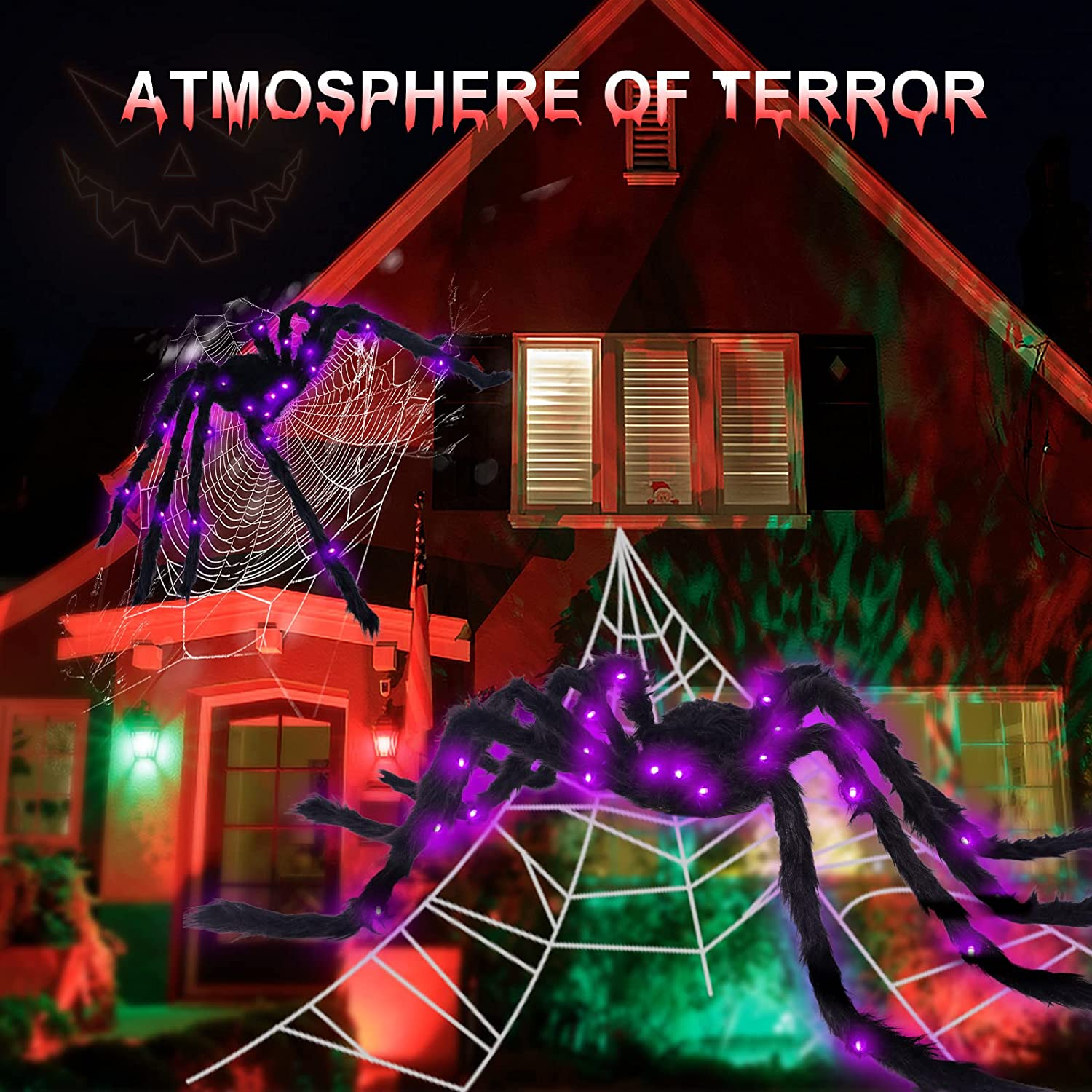 VOMAOK Halloween Spider Decorations 4Ft Light up Giant Spider(2 Pack) for Indoor Outdoor Halloween Decorations Yard Party House D&eacute;cor image number 3