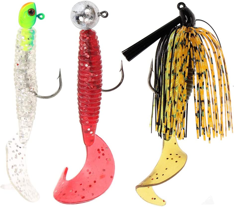 Fishing Grubs Paddle Tail Swimbaits Luminous Shrimp Soft Lures Kit for Bass Trout Walleye (115PCS) image number 5