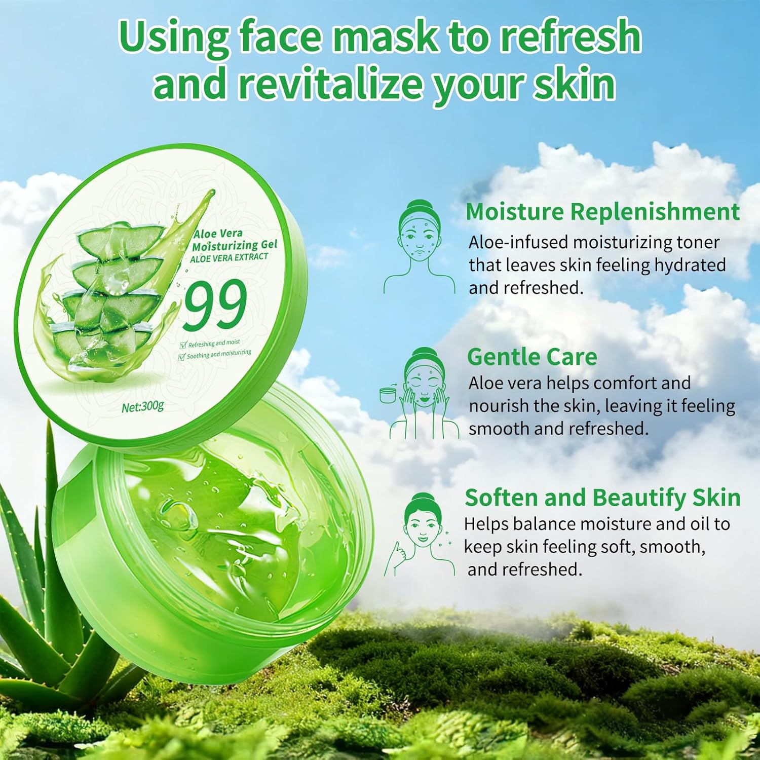 99% Pure Aloe Vera Gel for Face & Body Hydration, Soothing and Hydrating, Moisturizing for Skin Care, Scalp, Hair, Calming Aloe Gel for after Sun Skincare image number 4