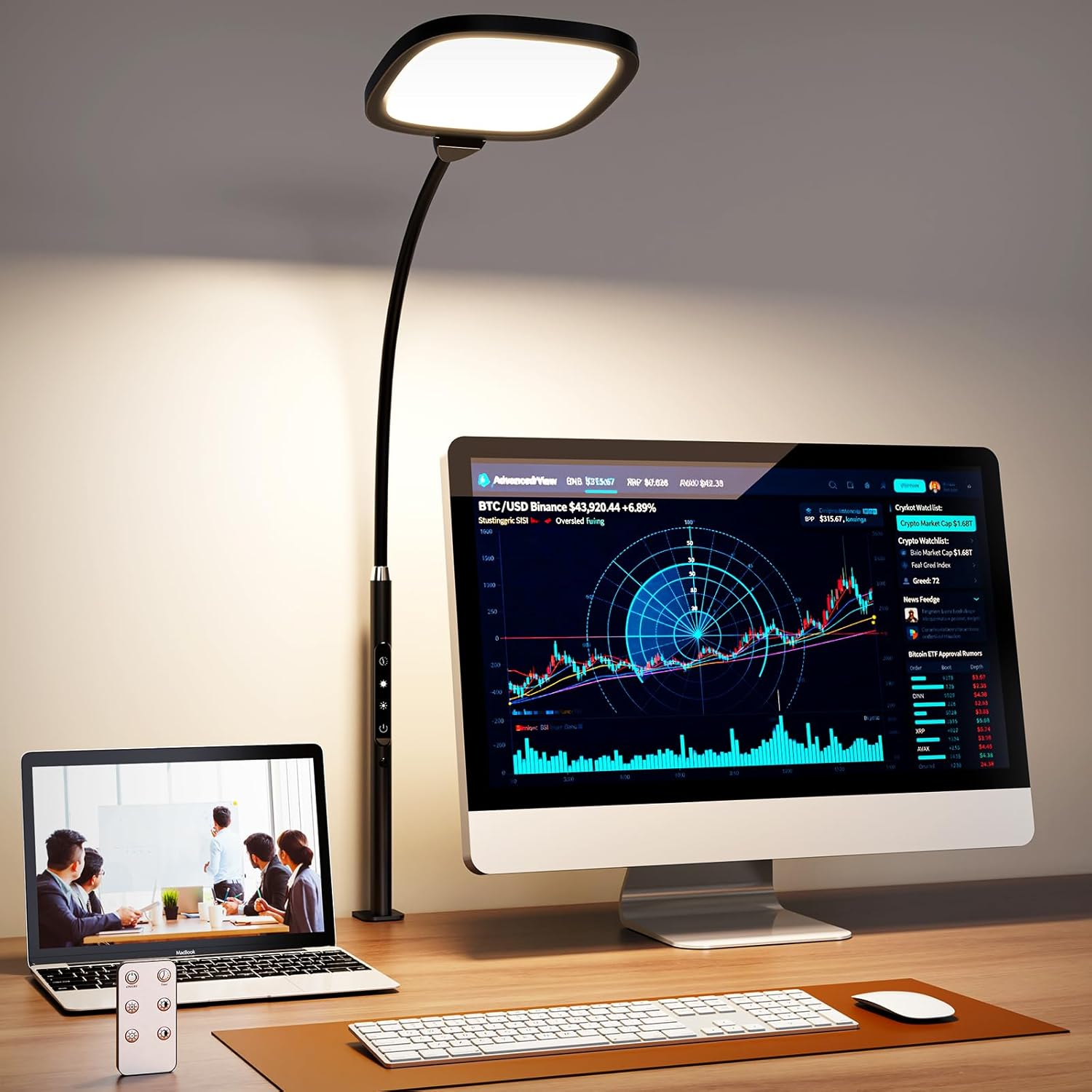 Clip on Desk Lamp for Home Office, 5 Color Modes & 5 Brightness, 1H Auto-Off Night Light Lamp, Flexible Gooseneck Book Light with Remote, Eye-Caring Clip on Table Lamp for Monitor, Study, Work image number 3