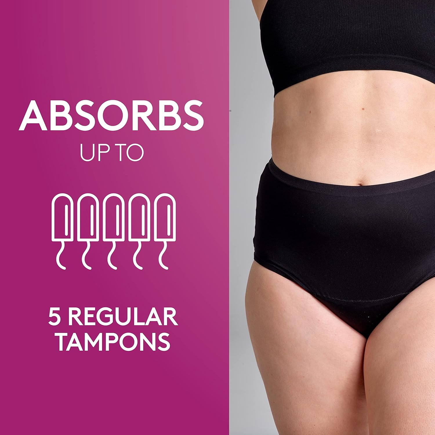 Poise 2-In-1 Period & Incontinence Underwear Black Size 12-14 image number 4