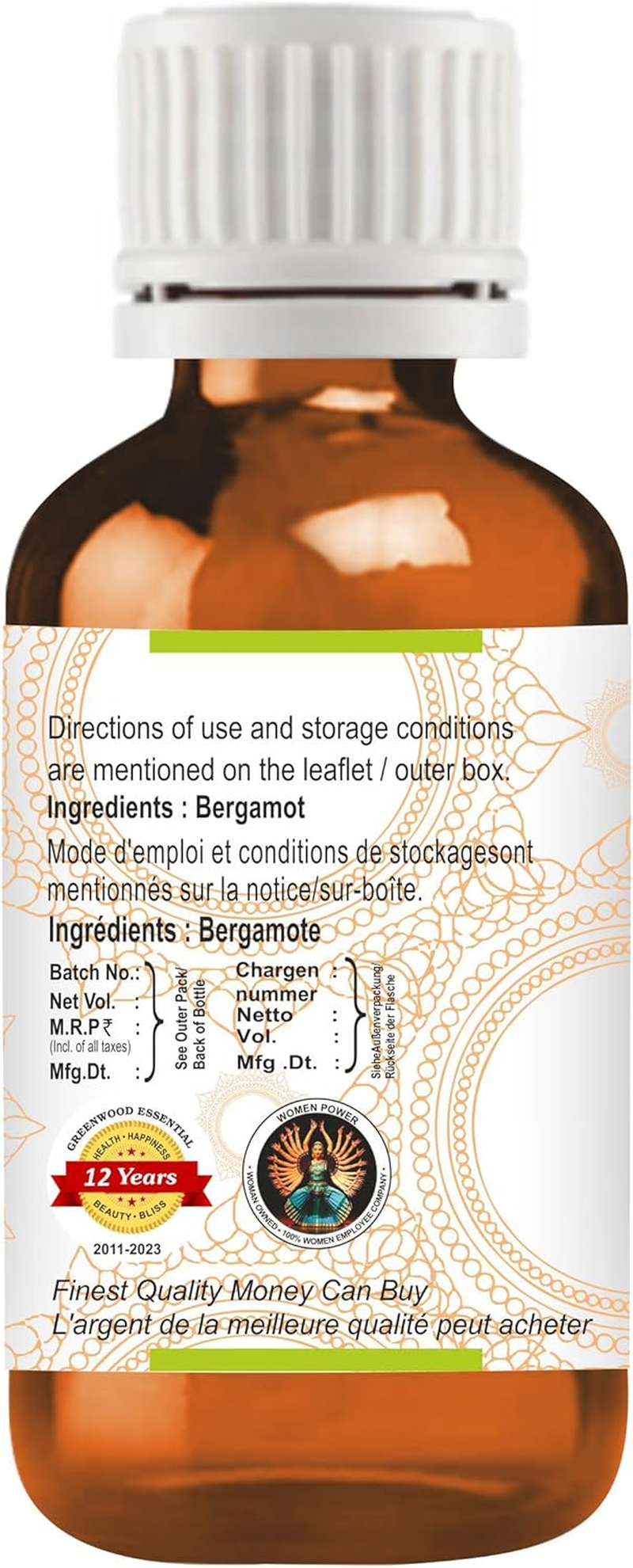 Greenwood Essential Pure Bergamot Essential Oil (Citrus Bergamia) Steam Distilled for Personal Care (Pack of Three) 100Ml X 3 (10Oz) image number 4