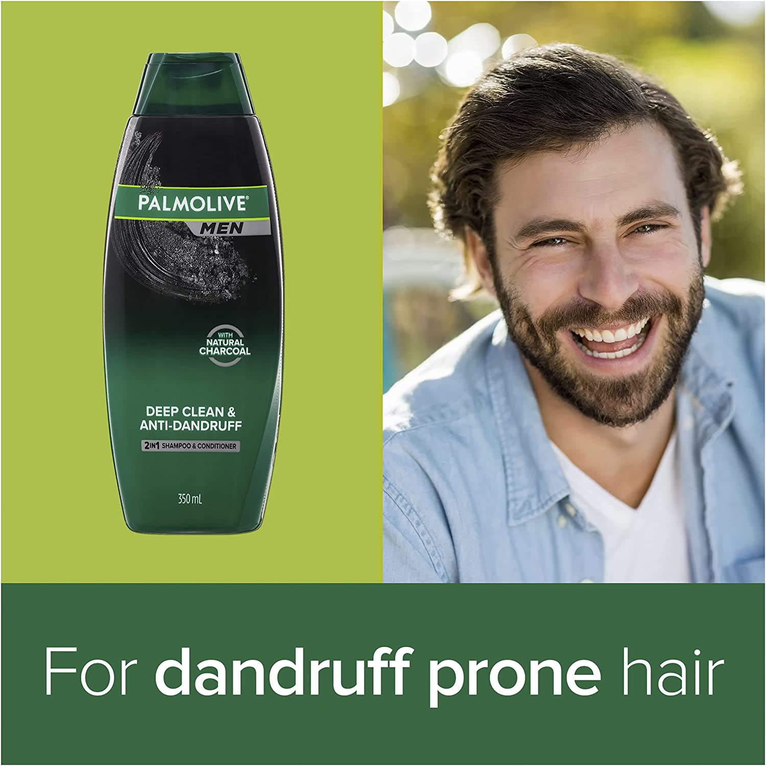 Palmolive Men 2 in 1 Hair Shampoo and Conditioner, 350Ml, with Natural Charcoal, Deep Clean and anti Dandruff (Pack of 2)