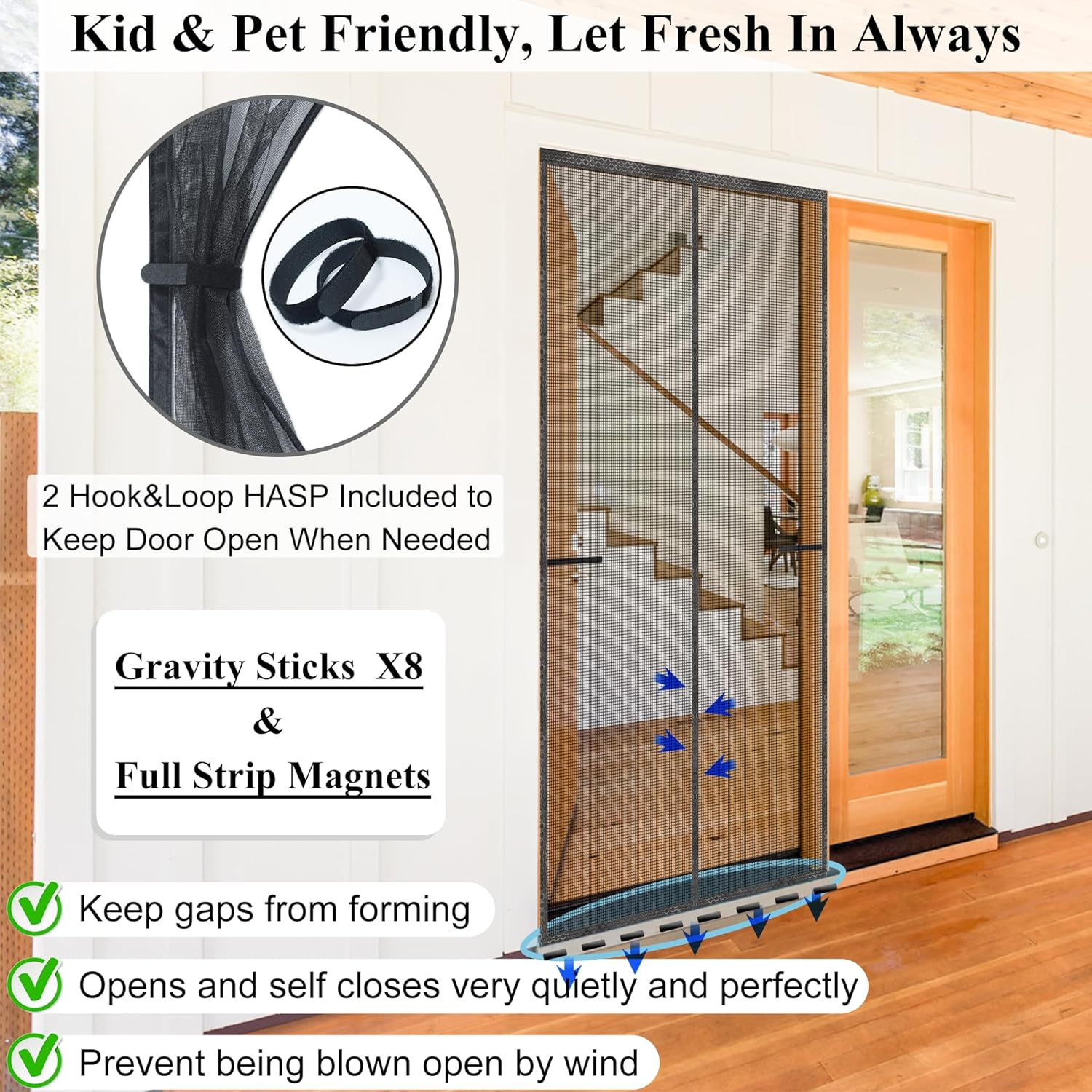 Magnetic Screen Door Upgraded-Model Full Strip Magnets,Reinforced Heavy Duty Fiberglass Mesh Magnetic Door Screen,Full Frame Seal Retractable Fly Screen Door Mesh Magnetic for Front Patio Back Door image number 1