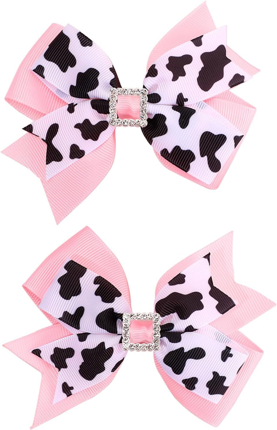 JDFHFGB 2 Pcs Cute Bowknot Hair Clips, Pink Hairpin with Cow Print and Bling Rhinestone Decorated Hair Accessories Clips for Baby Grils Teen Women ，- 4.3" Alligator Barrettes with Ribbon Bows for Cowgirl Parties image number 1