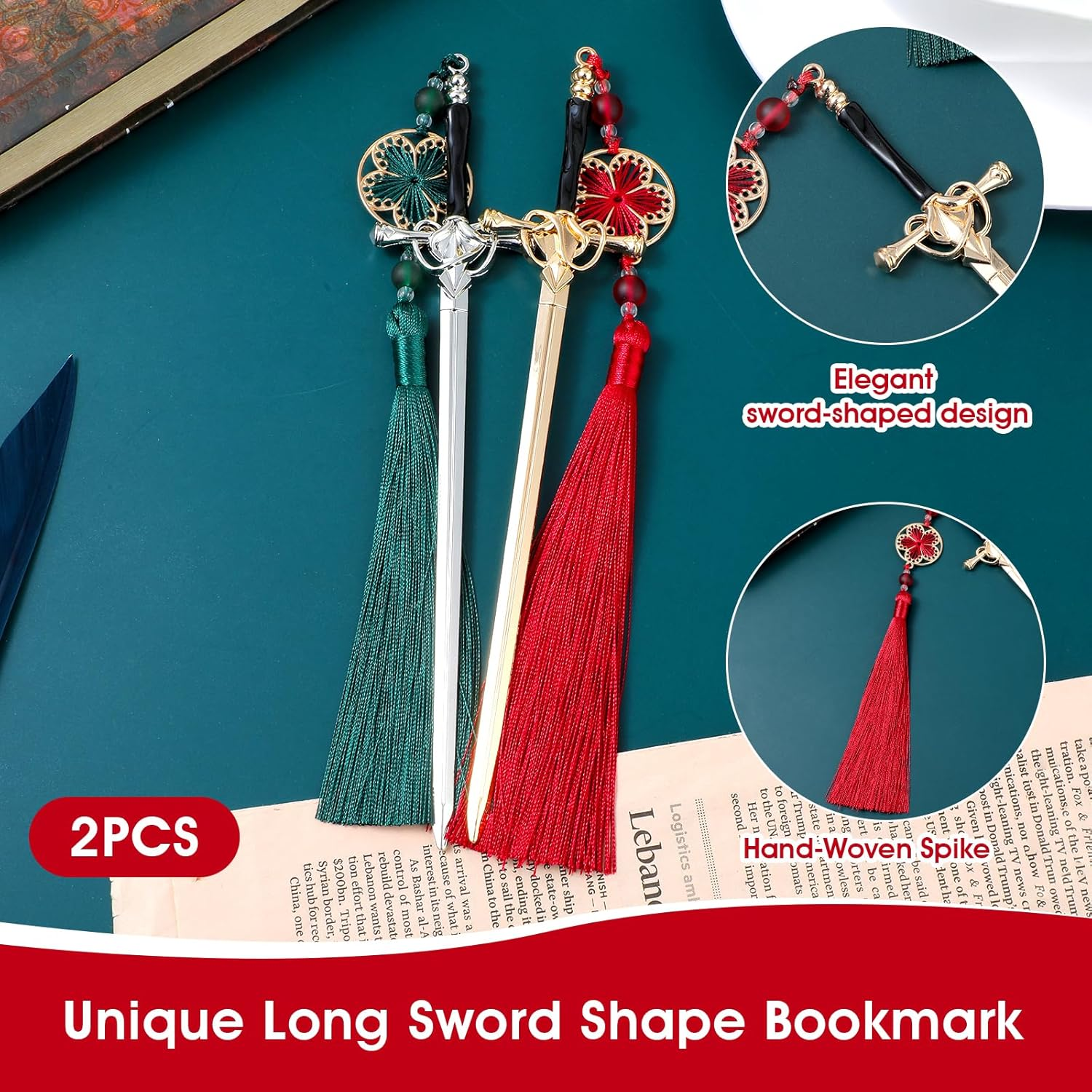 Jeffdad 2Pcs Sword Katana Bookmark Vintage Tassel Metal Pendant Bookmarks Unique Book Lovers Presents Valentine'S Day Gifts Thanks Gift for Boyfriend image number 4