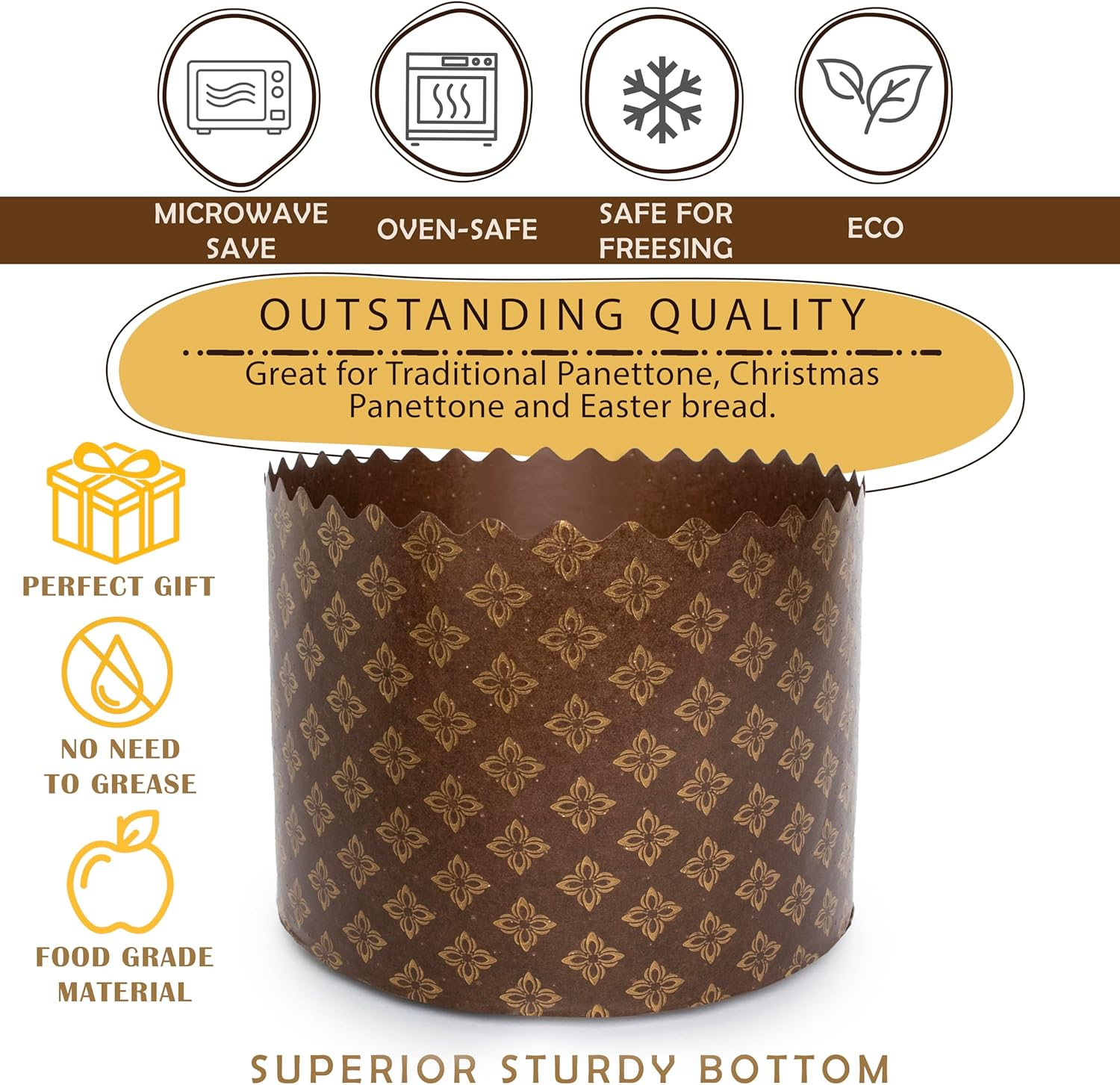 Paska 15Oz Easter Bread Forms (12 Pcs) - Large Panettone Paper Molds - Brown Design W 5.1 X H 3.35-In image number 2