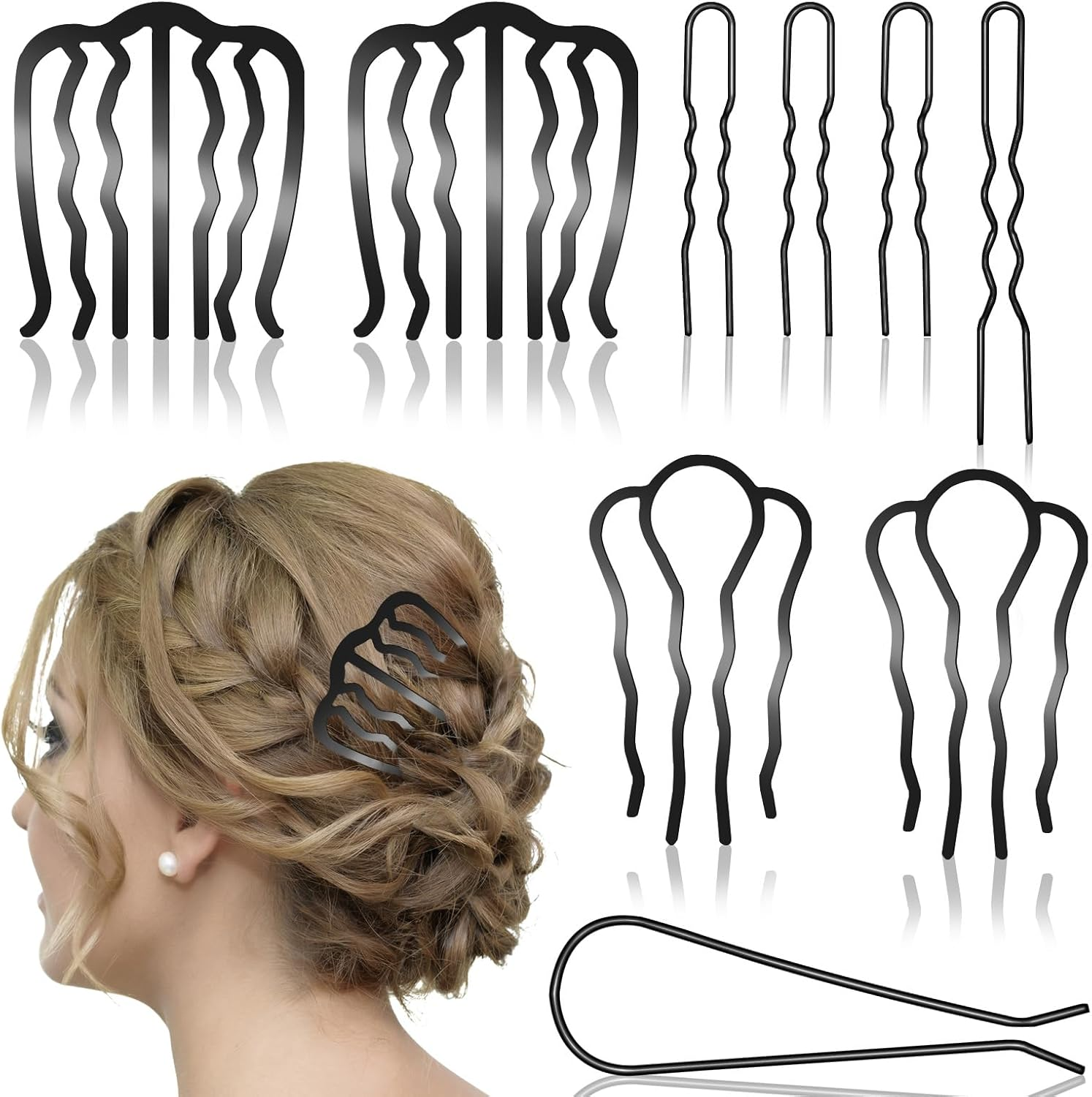 9Pcs French Twist Hair Pins Hair Clips French Twist Hair Tool Side Combs 4 Styles French Twist Hair Clips for Women Hair Comb for Girls Bun