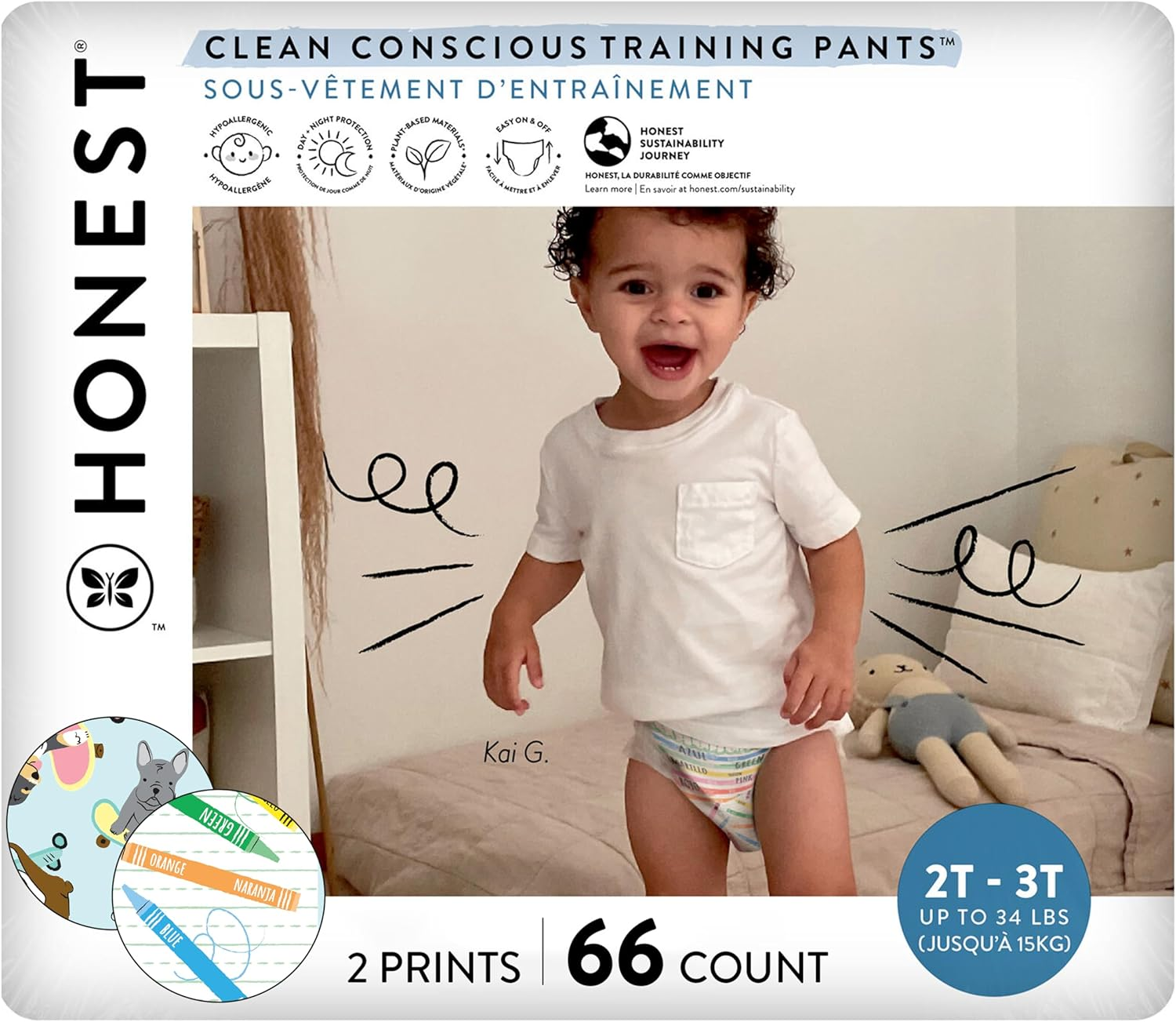The Honest Company Clean Conscious Training Pants | Plant-Based, Sustainable Diapers | Magical Moments + Butterfly Kisses | Size 2T/3T (Up to 34 Lbs), 66 Count