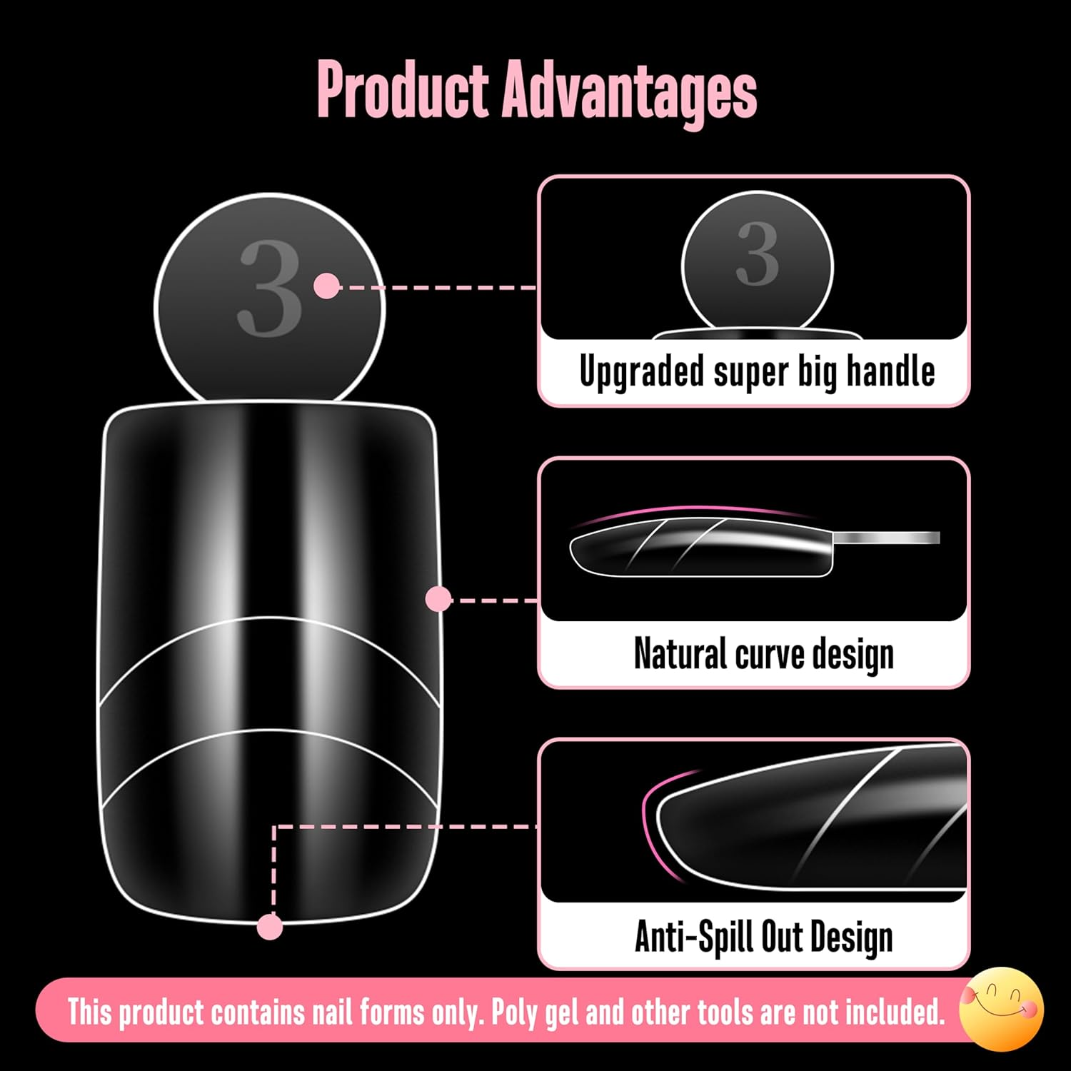 NOVO OVO Upgrade Toe Dual Nail Forms for Poly Gel with Inner French Tips Auxiliary Line for Toenail Extension, Square Soft Gel Nail Extension, Full Cover Molds for Pedicure DIY X 15 Sizes 270 Pcs image number 3