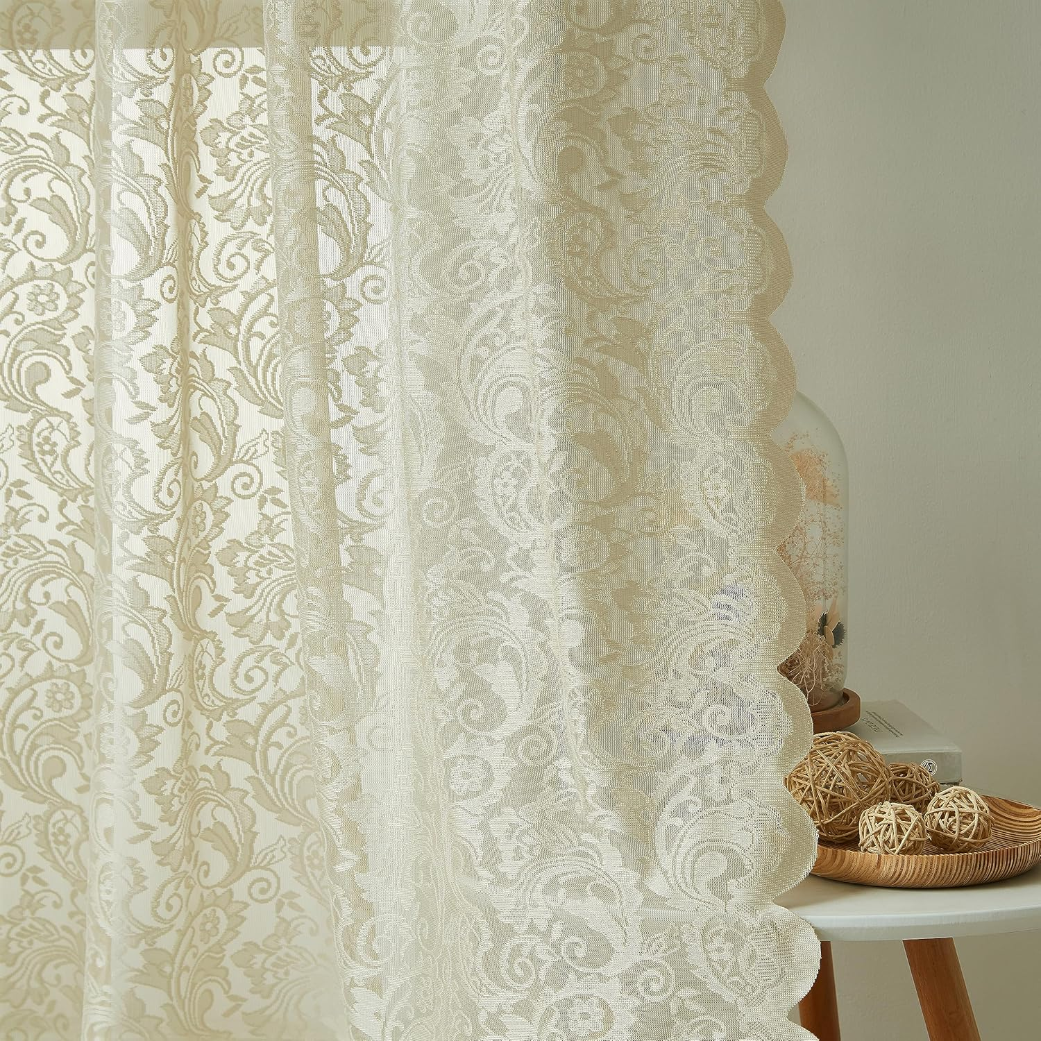 Bujasso Black Sheer Lace Curtains 84 Inch Vintage Floral Sheer Gothic Curtain Panels for Living Room Bedroom Luxury Light Filtering Drapes Black Window Treatment Sets Rod Pocket 2 Panels 54" Wx84 L