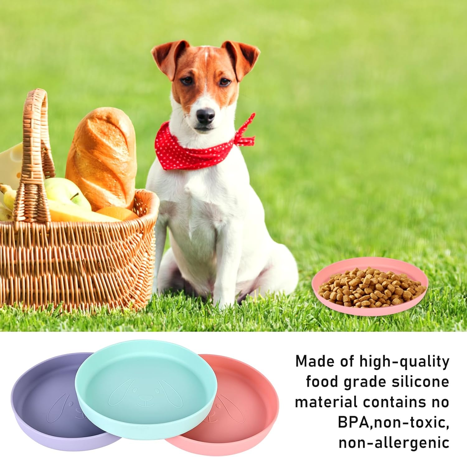 Pack of 3 Feeding Bowls for Cats, Colourful Cat Bowls, Feeding Bowl, Flat Cat Bowl, Silicone Bowl, Wide Drinking Bowl, Cat Bowl for Dry Food and Wet Food, Water Bowl