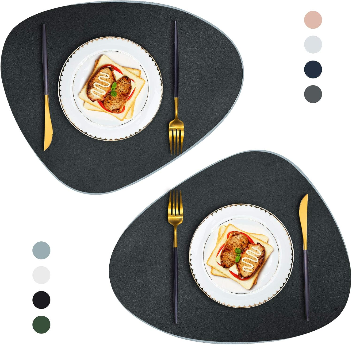 JTX Placemats Set of 4 Coasters and 4 Faux Leather Placemats for Dinning Table Stain and Heat Resistant Non-Slip Elegant Table Mats for Parties BBQ Holidays Everyday (Black)