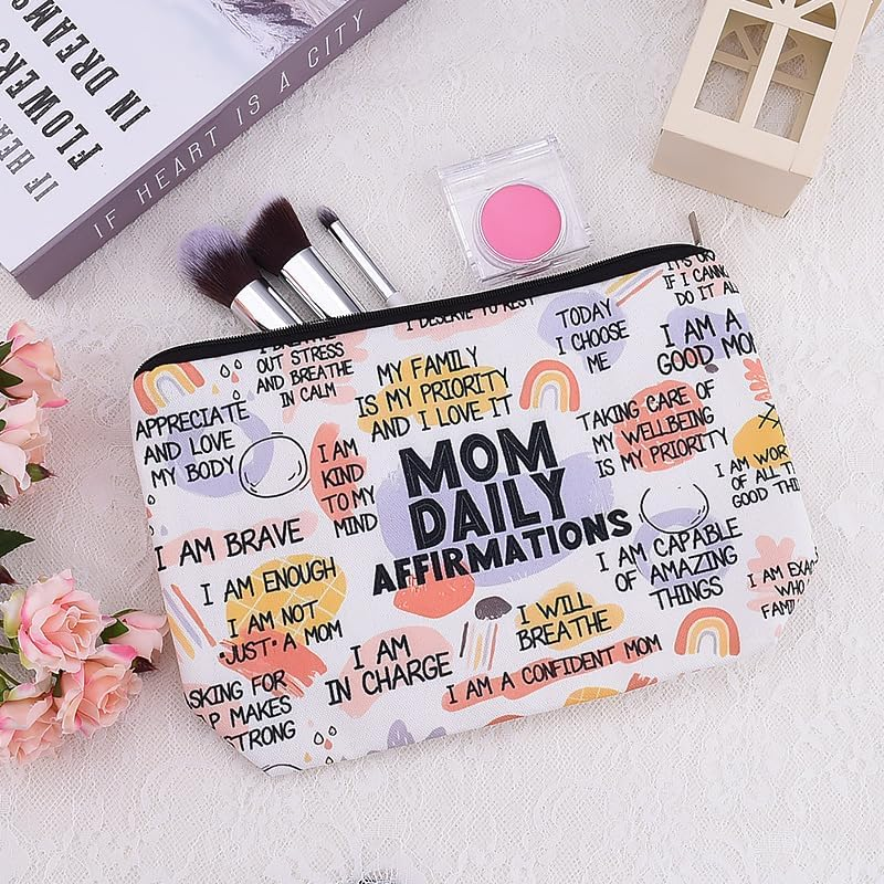 Mom Makeup Bag for Mother Positive Affirmation Makeup Bag Pouch for Mom Mental Health Awareness Bag for Mommy Mum Motivational Inspirational Gifts for Mama Stepmother Self Care Storage Bags Pouch image number 2