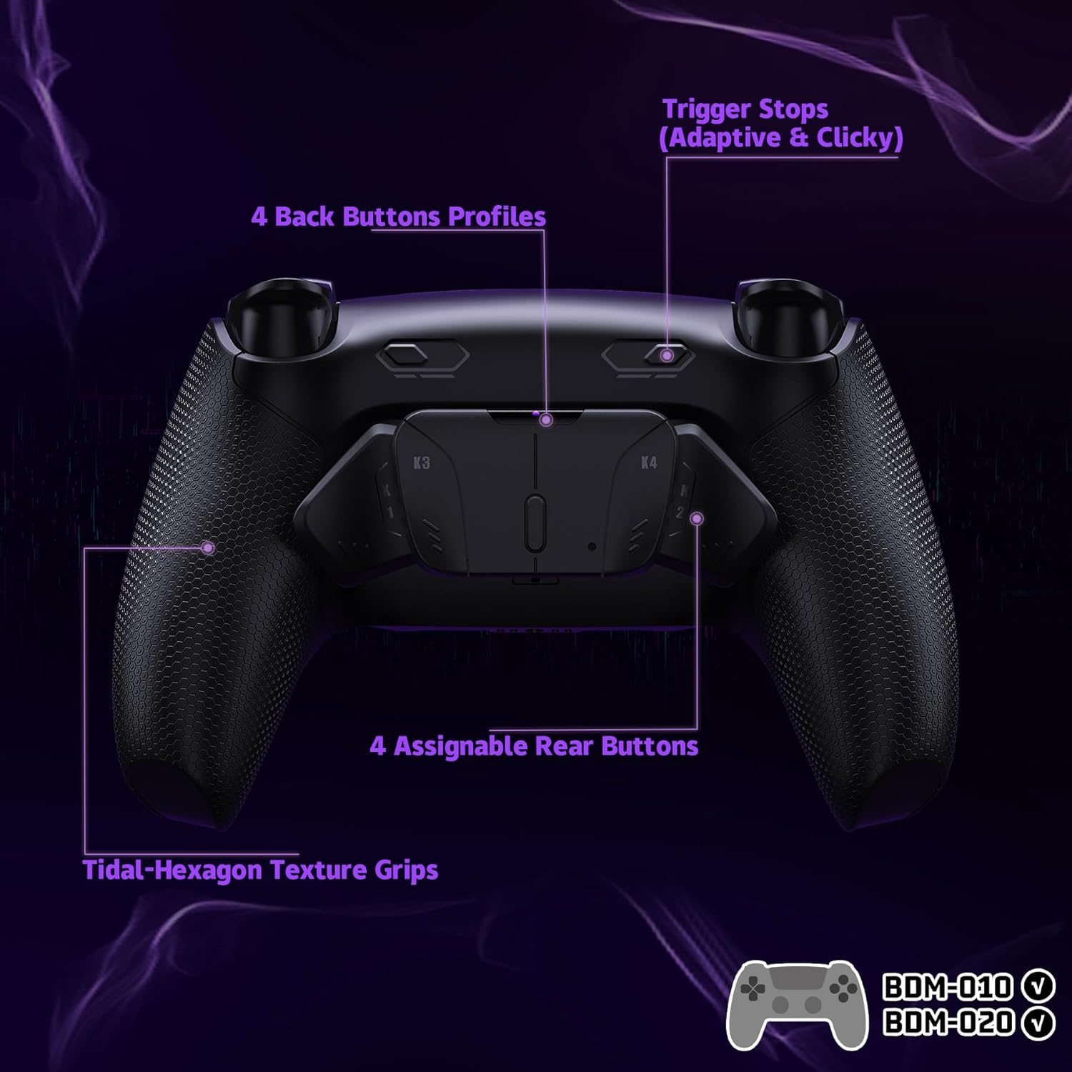 Extremerate RISE4 plus MAX Back Paddles Kit with Clicky Trigger Stops & Rubberized Grip for PS5 Controller BDM-010 020, Remappable Back Buttons Kit for PS5 Controller - Black - NO Controller image number 4