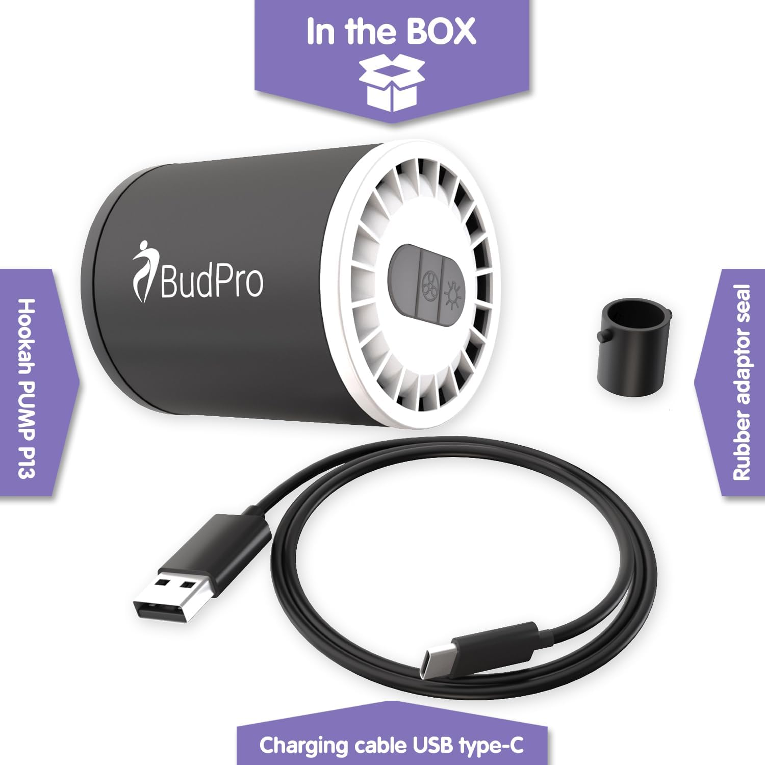 Budpro Hookah Pump Starter Electric Air Pump Kit Vacuum W Rechargeable Battery W Led Light - Portable Charcoal Mini Starter Hookah Set Dive Air Compressor image number 2