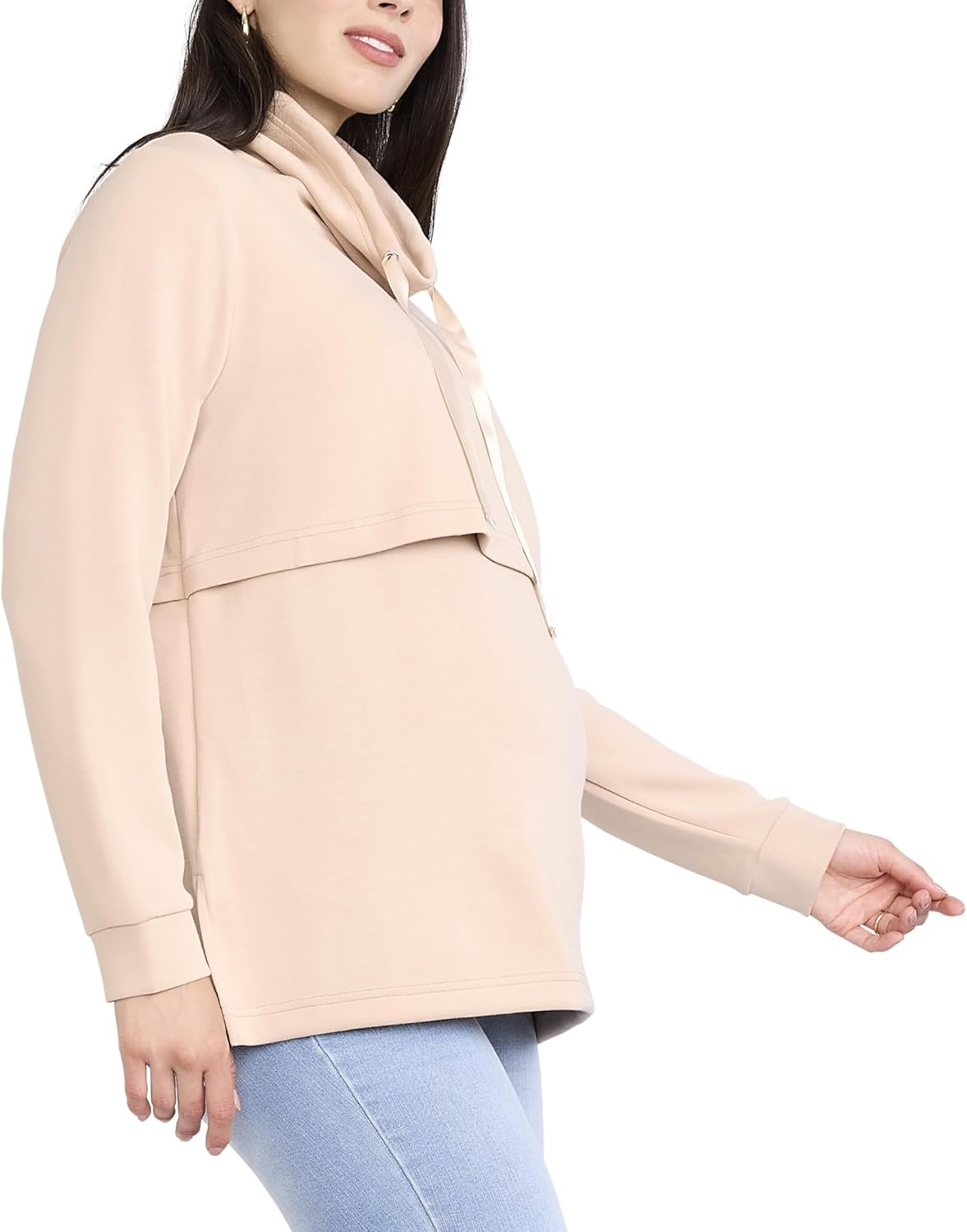 Motherhood Maternity Women'S Long Sleeve Funnel Neck Nursing Pullover Pregnancy Sweatshirt for Breastfeeding image number 5