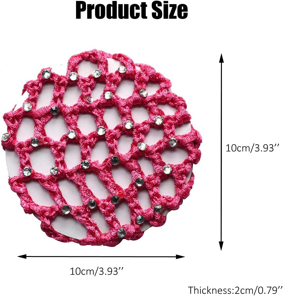 6PCS Crochet Bun Cover Snood Hair Net Rhinestone Decor Colorful Knit Mesh Fabric Bun Holders for Women Girls Ballet Dance Skating Office Pro Random Color Delivery image number 1