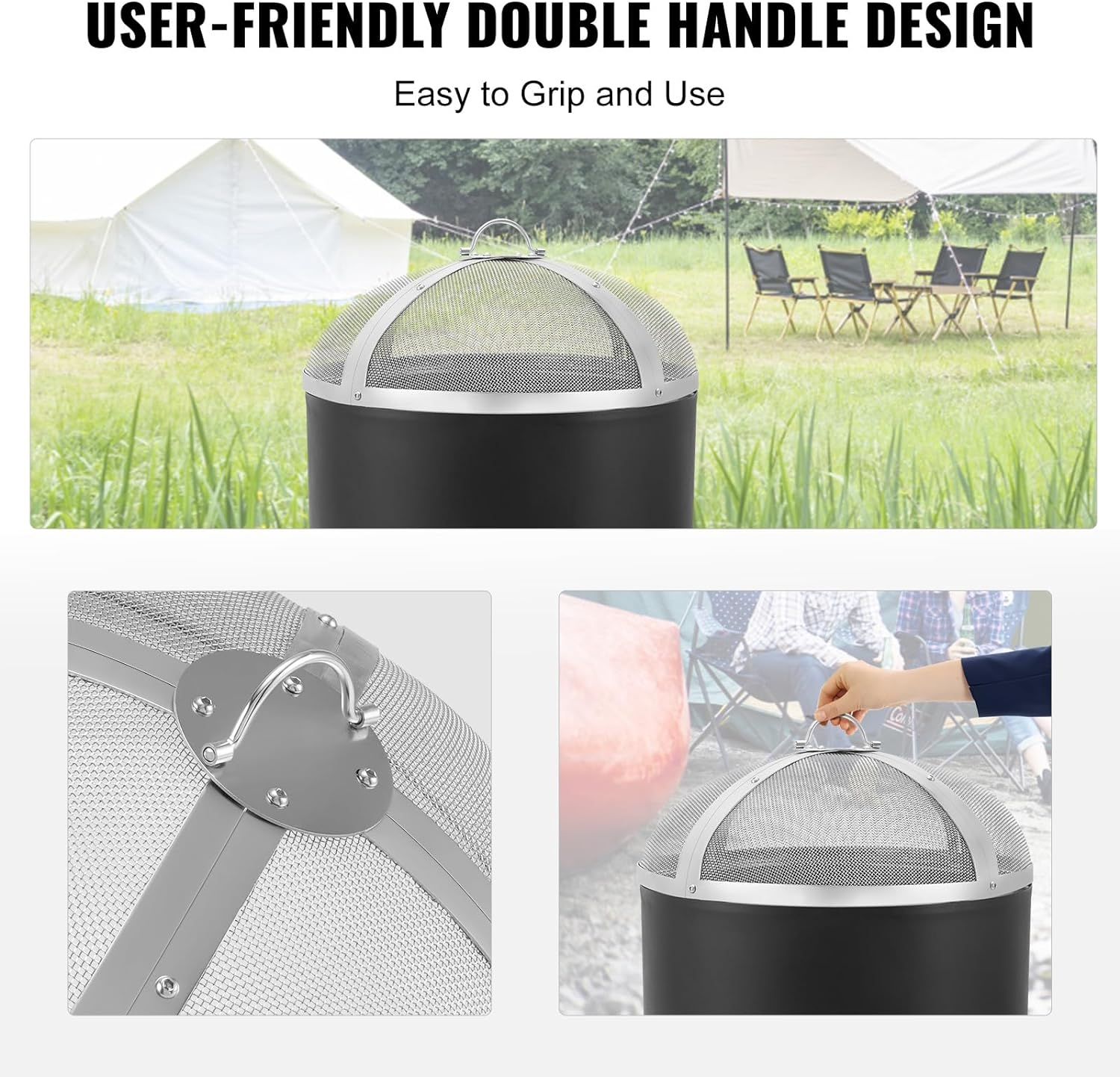 VEVOR Fire Pit Spark Screen round 27", Reinforced Heavy Duty Steel Metal Cover, Outdoor Firepit Lid, Easy-Opening Top Screen Covers round with Ring Handle for Outdoor Patio Fire Pits Backyard image number 5