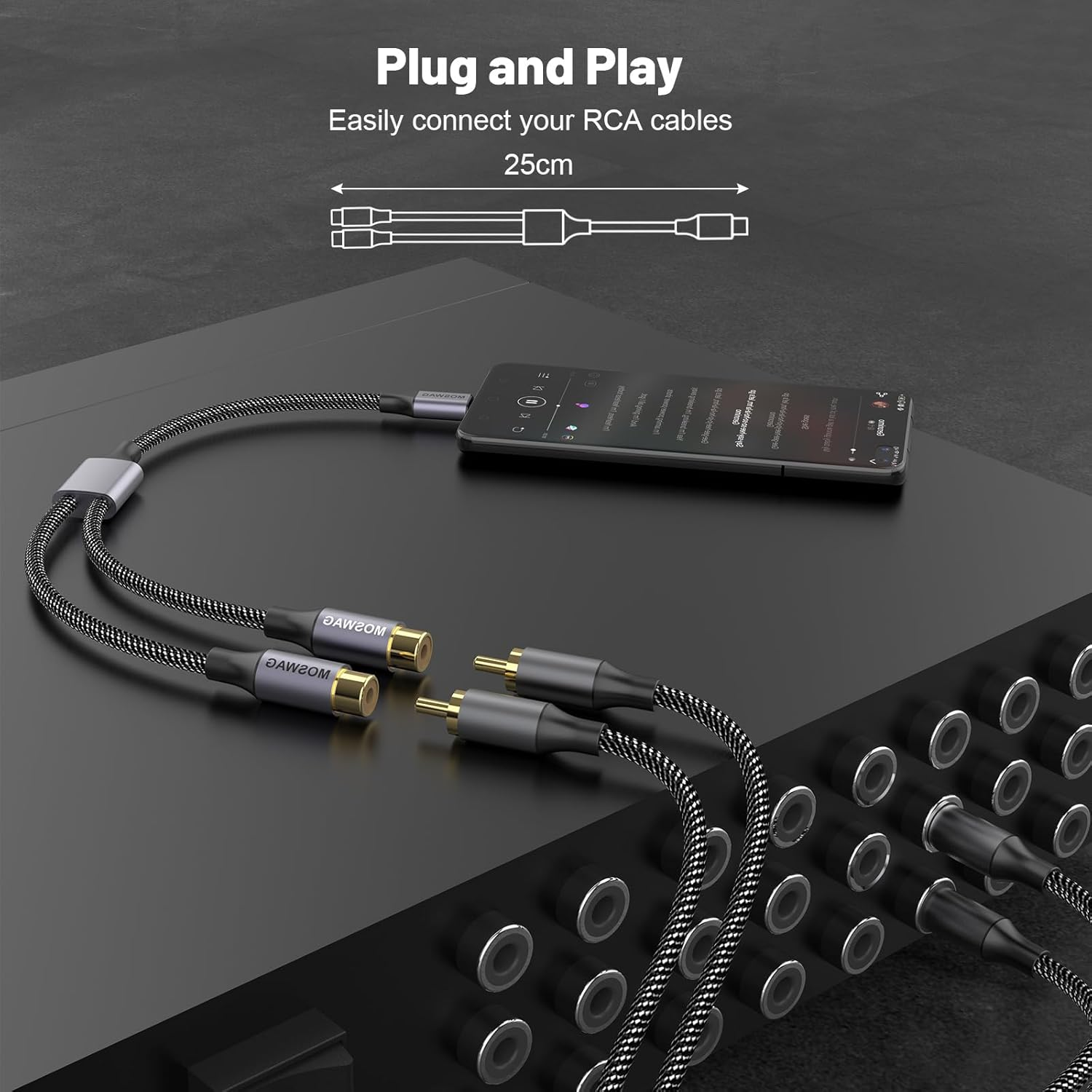MOSWAG USB C Male to Dual Female RCA Stereo Audio Y Splitter Adapter Cable Allows up to Hi-Fi Sound Quality,Wide,Natural Sound Stage and Uncolored Sound image number 3