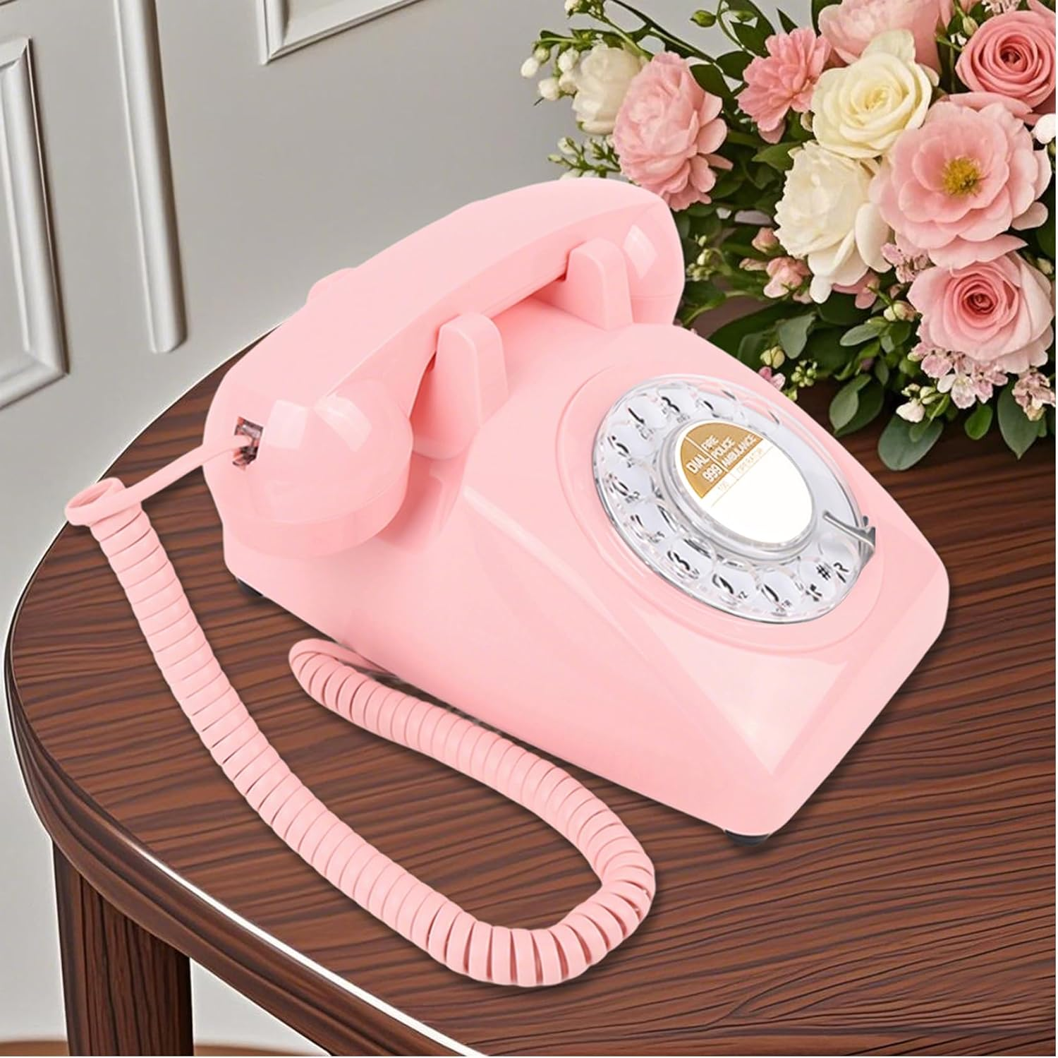 Pink Retro Rotary Landline Phone 1960S Vintage Telephone Old Fashioned Corded Phones with Mechanical Ringer for Home/Office/Hotel/,Old School Telephone image number 4
