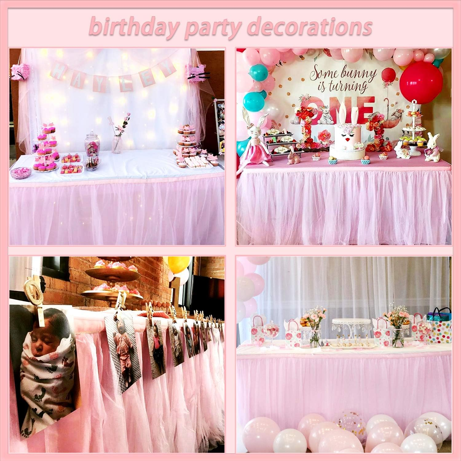 Suppromo 9Ft Pink Tulle Table Skirt for Rectangle Tables or round Tables Tutu Table Cloths for Princess Baby Shower Girl Birthday Party Cake Dessert Decorations(L9(Ft)*H 30In, Pink) image number 5