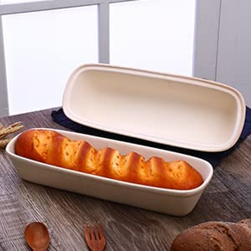Superstone Covered Baker,Unglazed Stoneware Bakeware, Rectangular Bread Cloche Baking Pan,Bakes Italian Bread with Light Crumb and Crusty Crust (15.3 * 5.9 * 7 Inch) image number 2