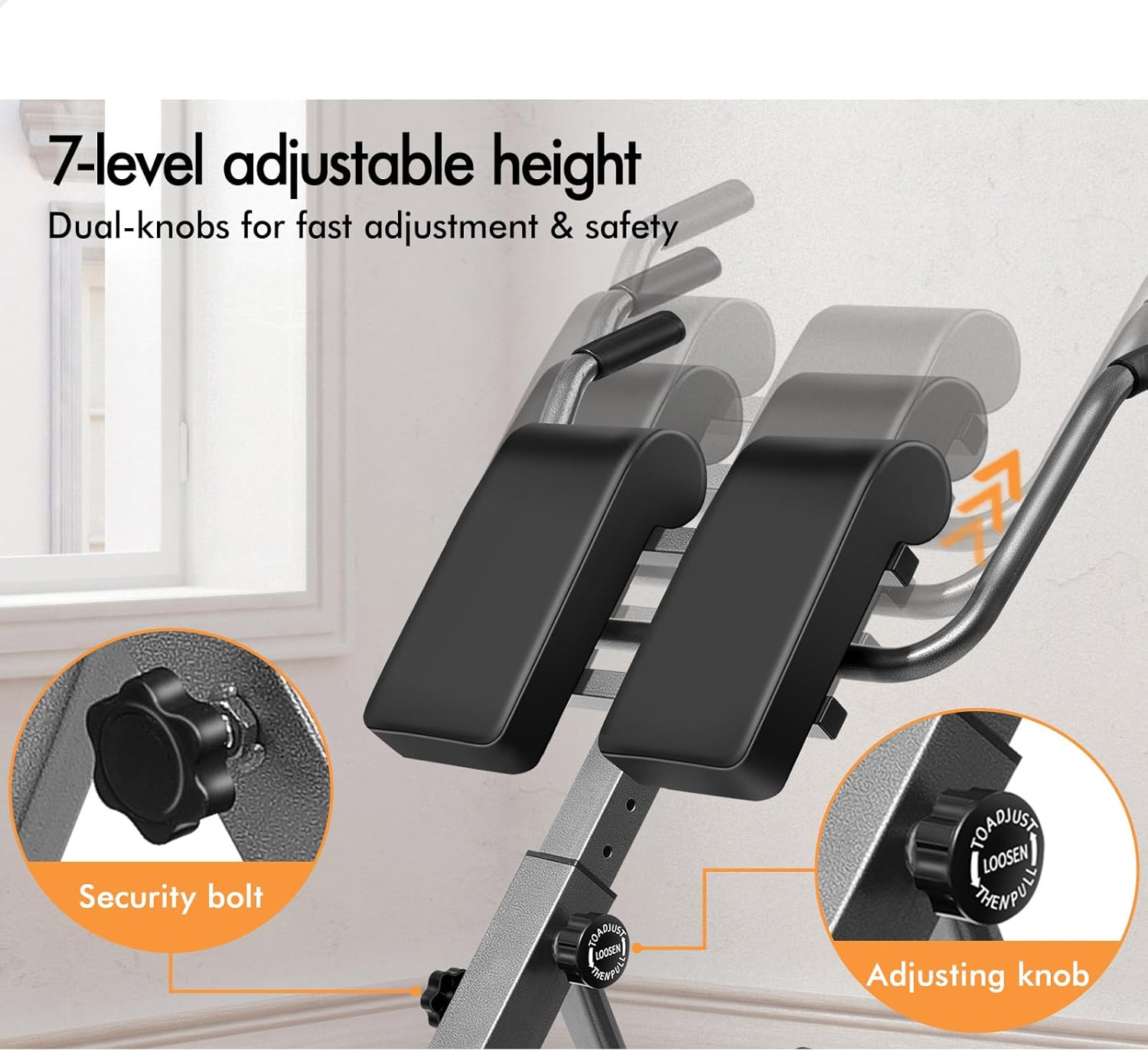 BLACK LORD Adjustable Roman Chair with 30-50 Degrees Inclination, Hyperextension Fitness Weight Bench for Back Glutes Hamstring Exercise and AB Workouts, Multifunctional Home Gym Equipment, Max 200Kg