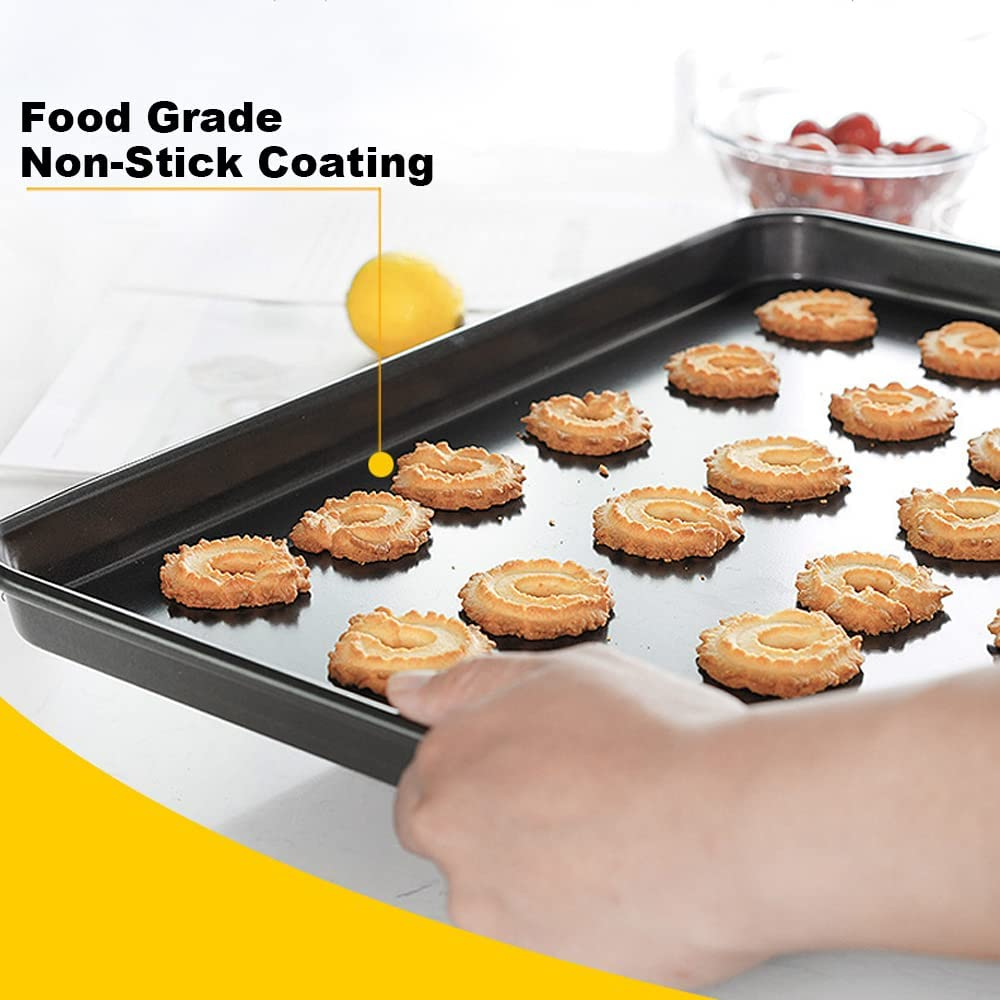 Nonstick Bakeware Set Cookie Pan Sheet Baking Tray Set, 3 Piece Easy Clean Dishwasher Safe Non-Stick Bakeware Sheet for Oven - Thick Heavy Duty Carbon Steel (3 Pack) (Grey) image number 5