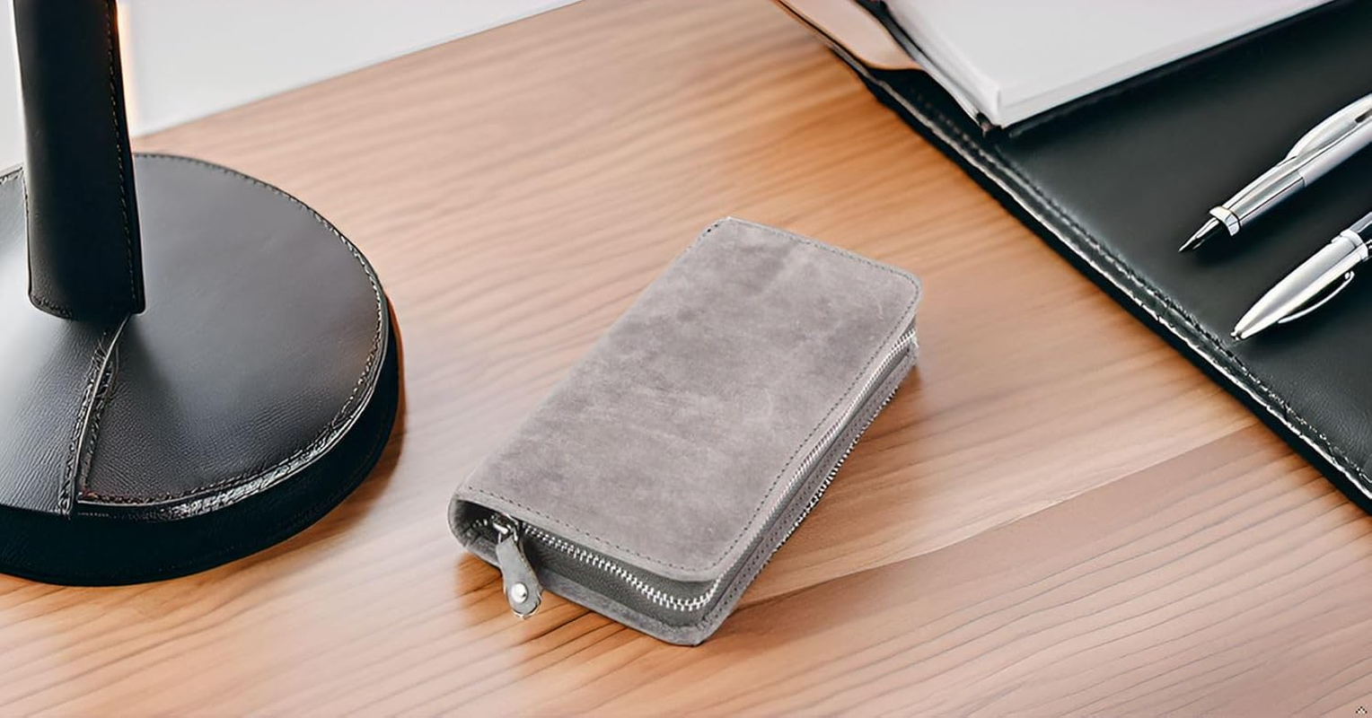 ALASSIO 2639 - Pen Case for 3 Writing Instruments, Leather Case for Pens, Ballpoint Pens or Fountain Pens, Leather Case with Closure, Leather Writing Instrument Case Approx. 17.5 X 8 X 2.5 Cm, Grey image number 5