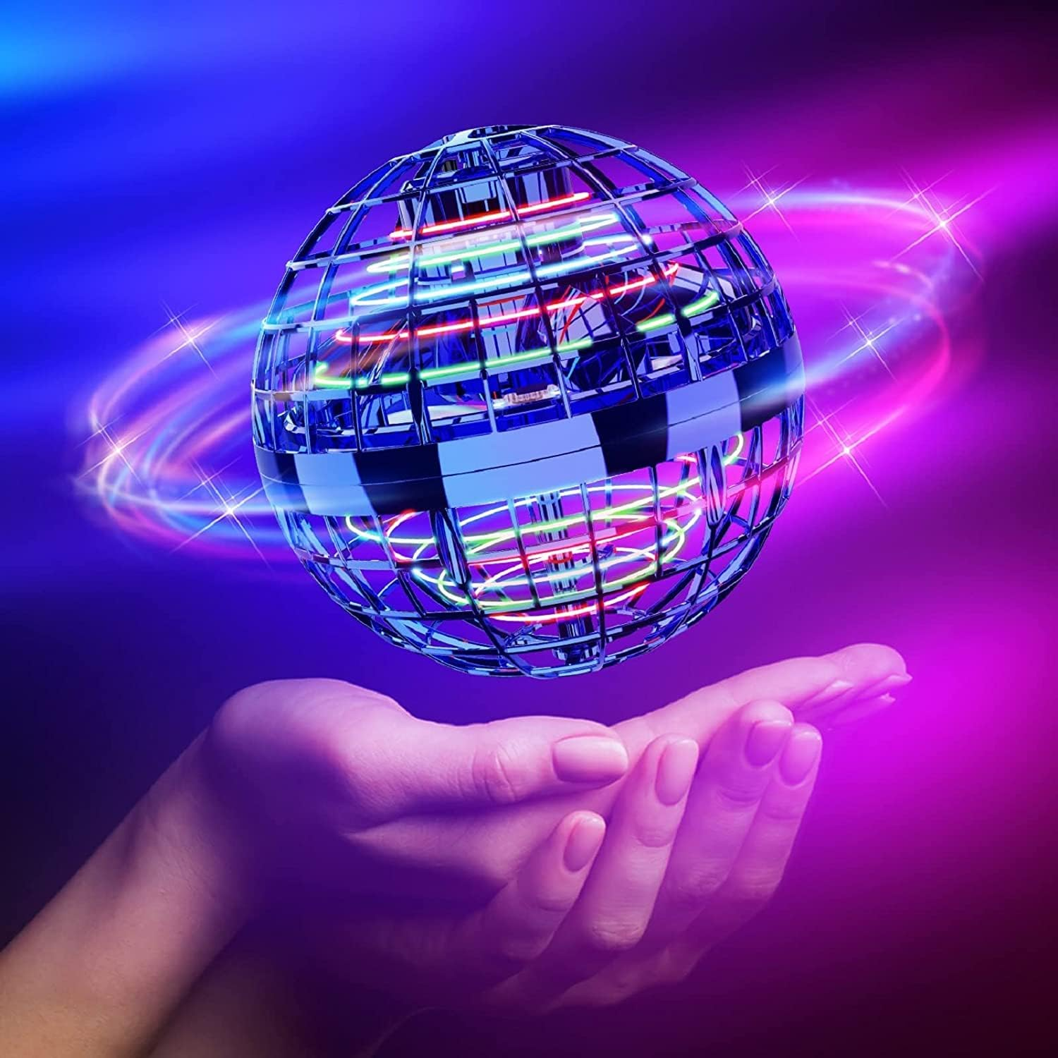 Tomzon Flying Ball Toys, Hover Ball Flying Orb Toy Hand Controlled Boomerang Flying Spinner, Magic Globe Shape Mini Drone with 360&deg; Rotating RGB Lights , Gifts for Kids Adults Outdoor Indoor (Blue) image number 5