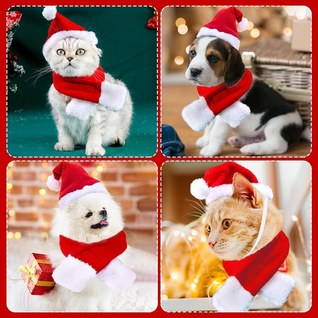 Cat Dog Christmas Costume, Pet Costume Christmas Clothing Christmas Hat and Scarf for Small Dog Cat, Red Cat Clothing, Dog Clothing, Funny Hat, Decoration, Christmas Outfit Gift image number 1